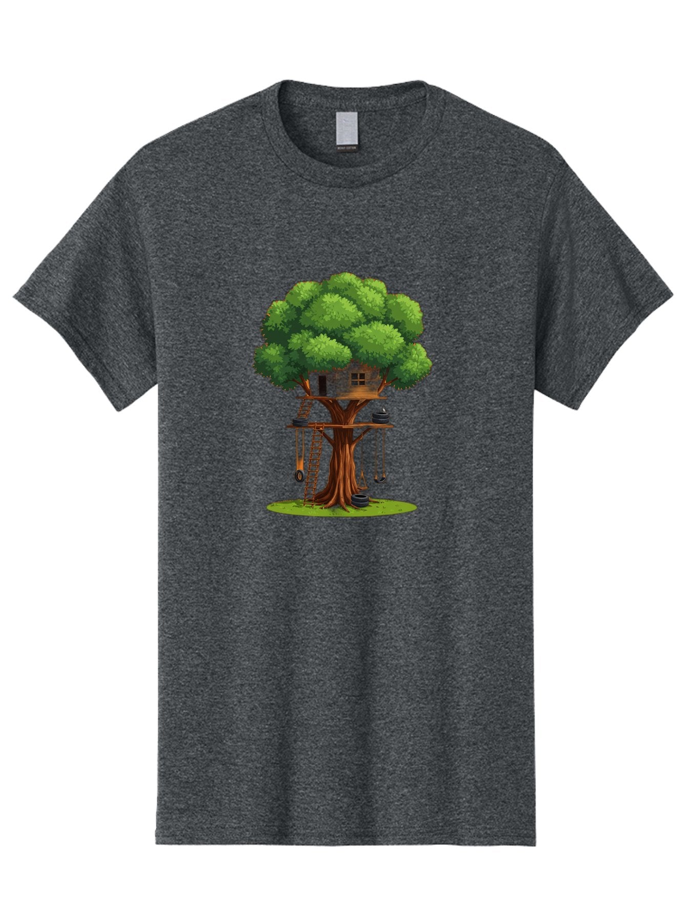 Treehouse Men'S Graphic Tee, 100% Cotton, Comfortable Casual Summer Wear, Machine Washable, Treehouse In The Tree, Wooden Ladder, Rope Swings, Natural Scenery, Outdoor Play, Whimsical Design, Fantasy Getaway, Imaginative Play, Bab552 7