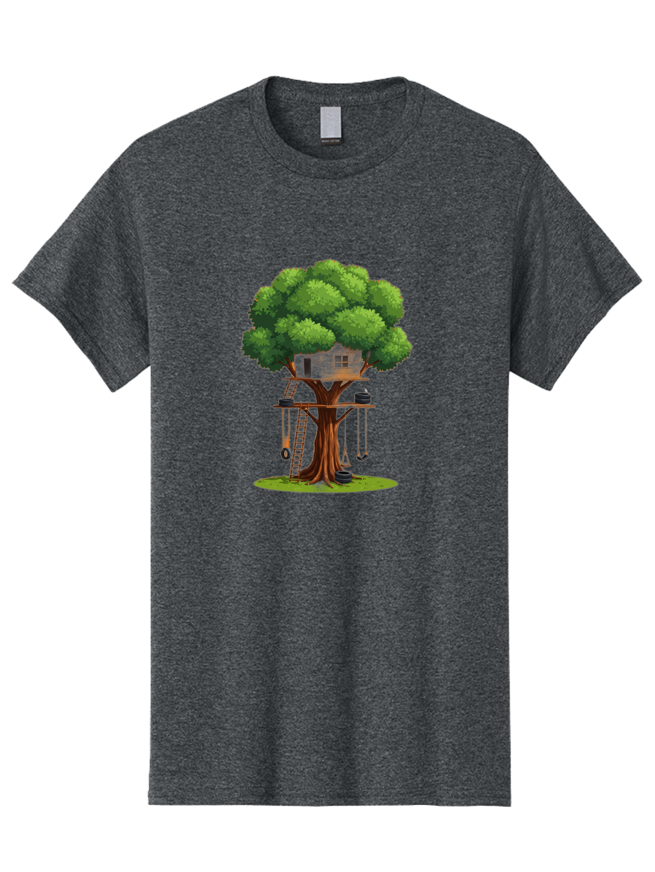 Treehouse Men'S Graphic Tee, 100% Cotton, Comfortable Casual Summer Wear, Machine Washable, Treehouse In The Tree, Wooden Ladder, Rope Swings, Natural Scenery, Outdoor Play, Whimsical Design, Fantasy Getaway, Imaginative Play, Bab552 13