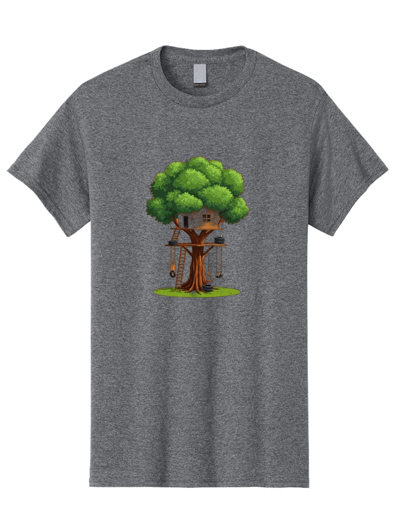 Treehouse Men'S Graphic Tee, 100% Cotton, Comfortable Casual Summer Wear, Machine Washable, Treehouse In The Tree, Wooden Ladder, Rope Swings, Natural Scenery, Outdoor Play, Whimsical Design, Fantasy Getaway, Imaginative Play, Bab552 6