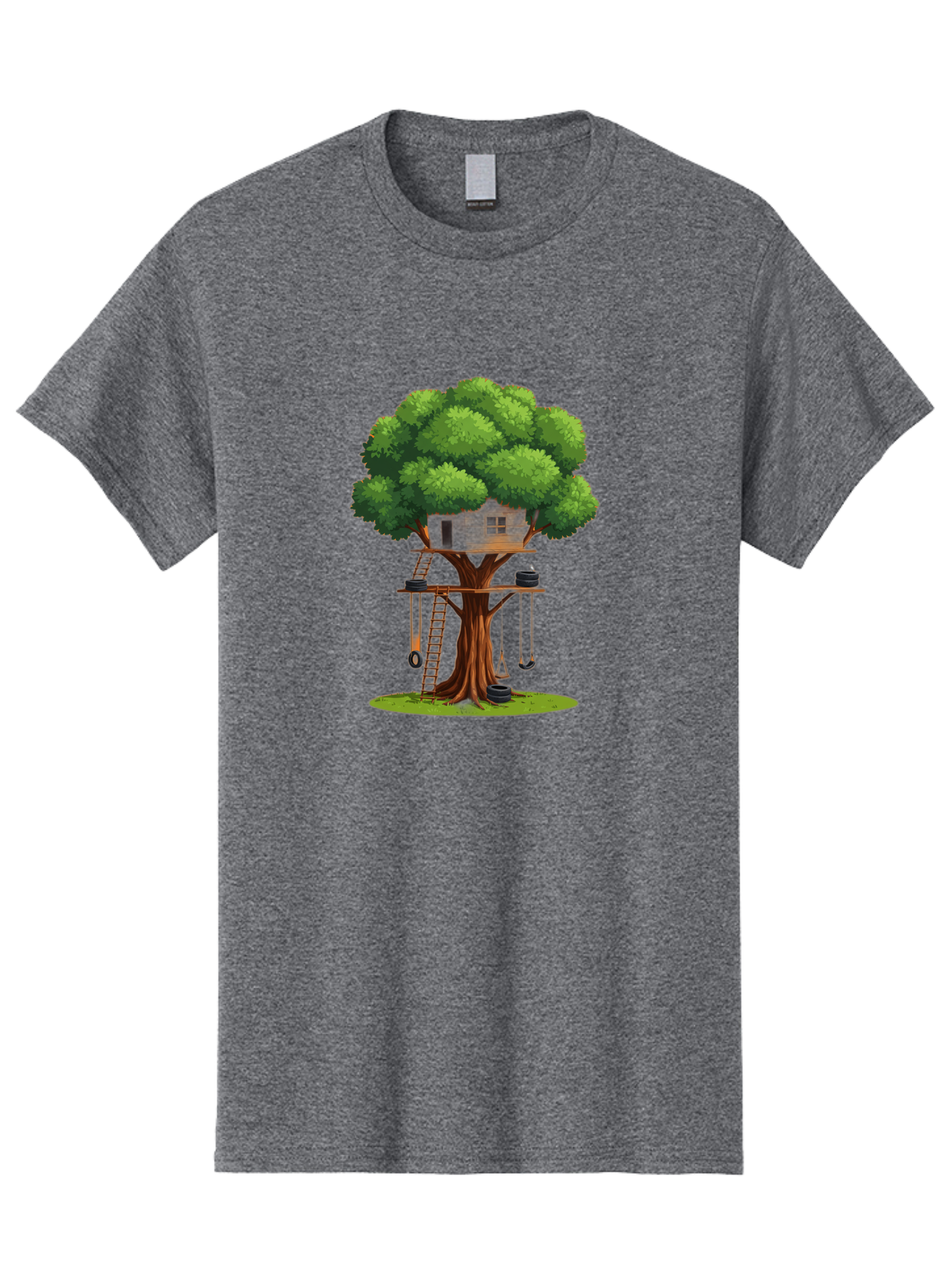 Treehouse Men'S Graphic Tee, 100% Cotton, Comfortable Casual Summer Wear, Machine Washable, Treehouse In The Tree, Wooden Ladder, Rope Swings, Natural Scenery, Outdoor Play, Whimsical Design, Fantasy Getaway, Imaginative Play, Bab552 7