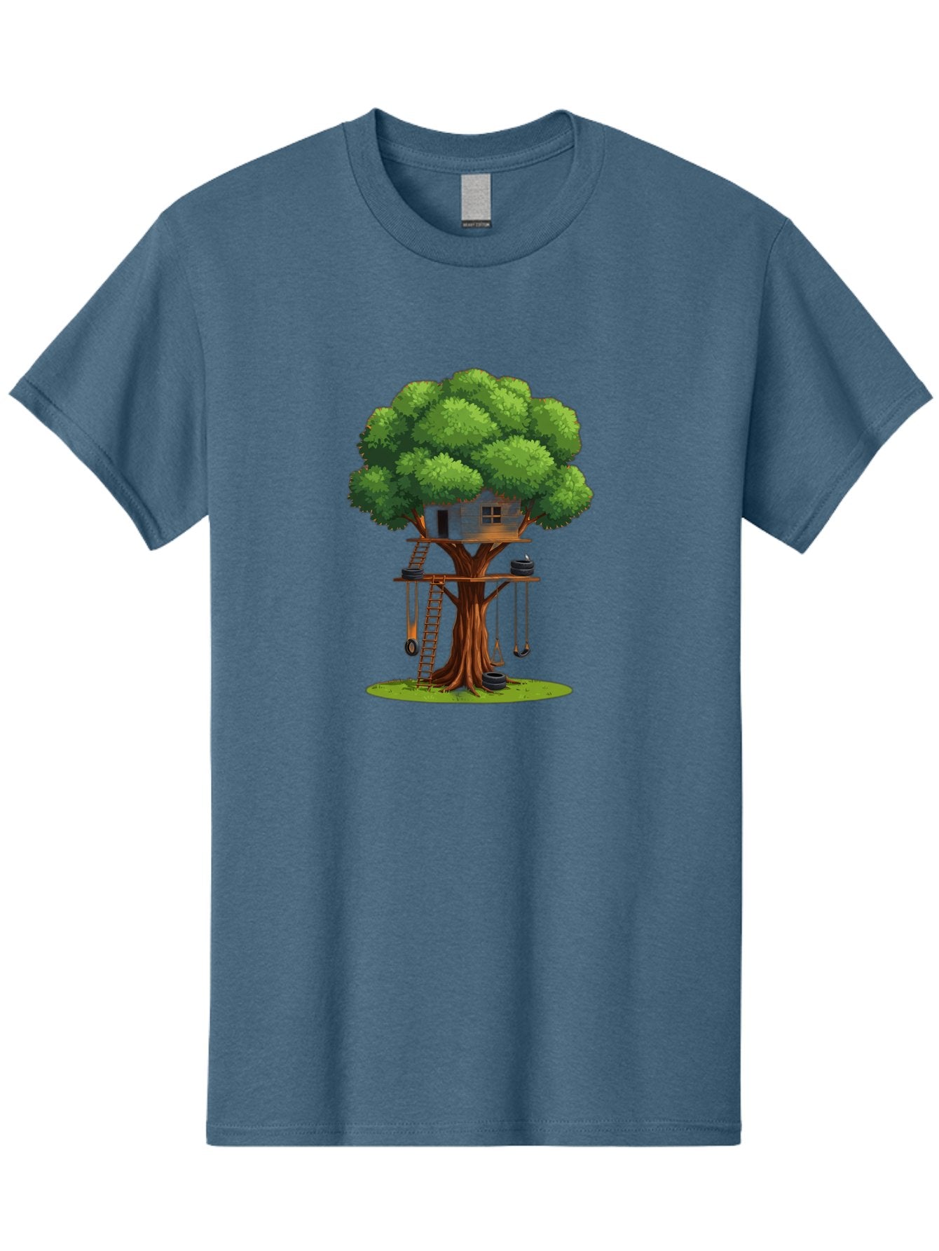 Treehouse Men'S Graphic Tee, 100% Cotton, Comfortable Casual Summer Wear, Machine Washable, Treehouse In The Tree, Wooden Ladder, Rope Swings, Natural Scenery, Outdoor Play, Whimsical Design, Fantasy Getaway, Imaginative Play, Bab552 4