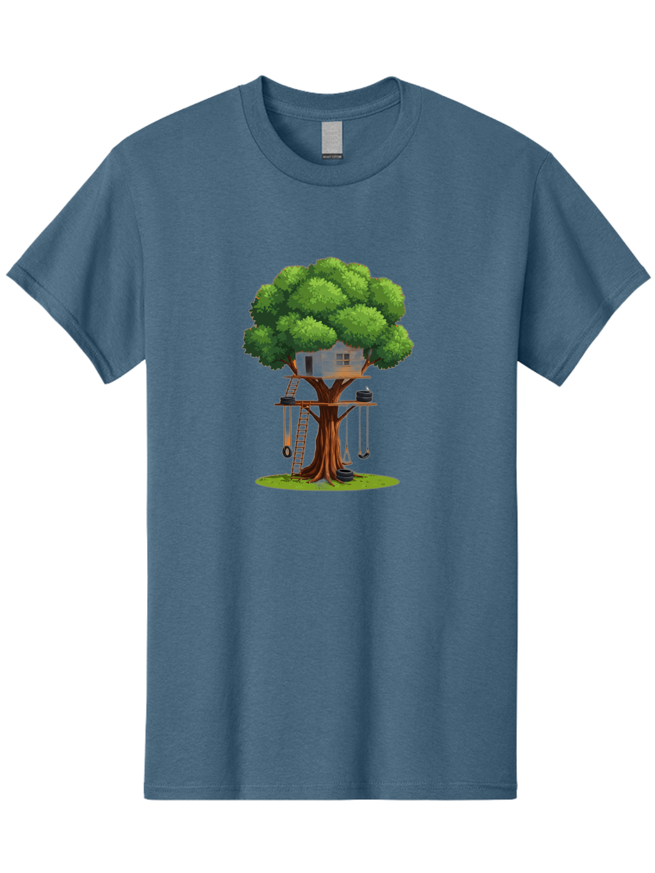 Treehouse Men'S Graphic Tee, 100% Cotton, Comfortable Casual Summer Wear, Machine Washable, Treehouse In The Tree, Wooden Ladder, Rope Swings, Natural Scenery, Outdoor Play, Whimsical Design, Fantasy Getaway, Imaginative Play, Bab552 12