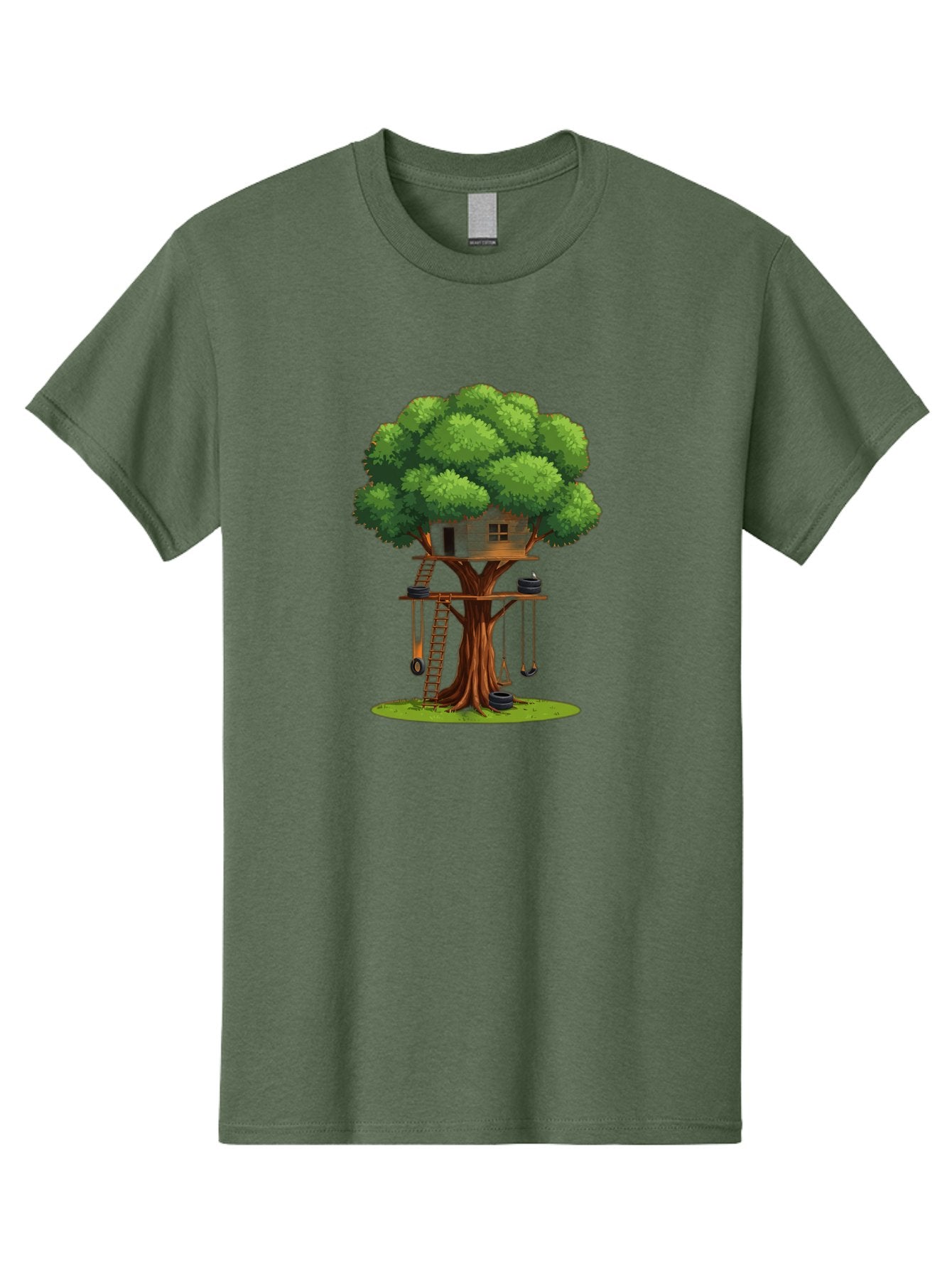 Treehouse Men'S Graphic Tee, 100% Cotton, Comfortable Casual Summer Wear, Machine Washable, Treehouse In The Tree, Wooden Ladder, Rope Swings, Natural Scenery, Outdoor Play, Whimsical Design, Fantasy Getaway, Imaginative Play, Bab552 14
