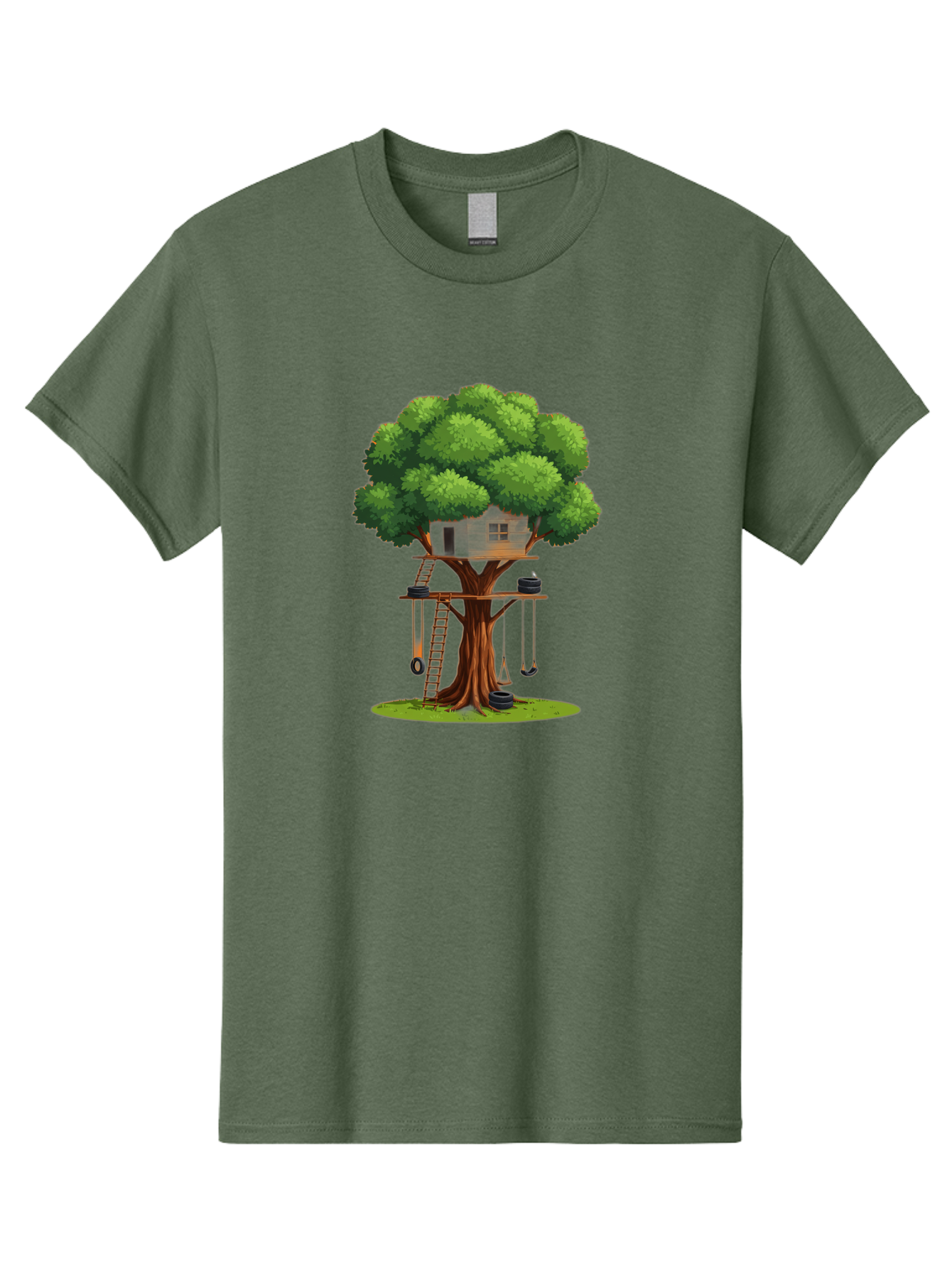 Treehouse Men'S Graphic Tee, 100% Cotton, Comfortable Casual Summer Wear, Machine Washable, Treehouse In The Tree, Wooden Ladder, Rope Swings, Natural Scenery, Outdoor Play, Whimsical Design, Fantasy Getaway, Imaginative Play, Bab552