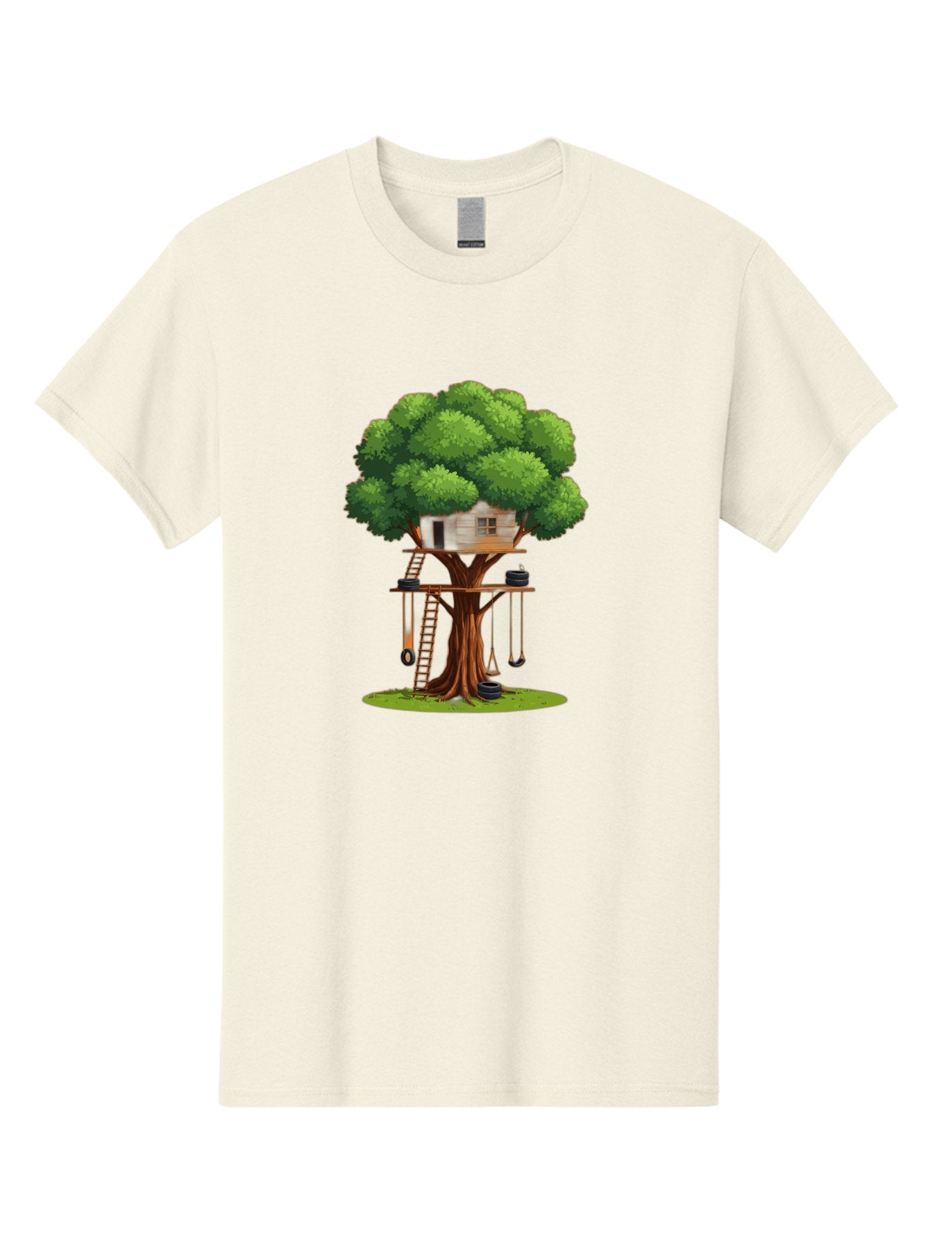 Treehouse Men'S Graphic Tee, 100% Cotton, Comfortable Casual Summer Wear, Machine Washable, Treehouse In The Tree, Wooden Ladder, Rope Swings, Natural Scenery, Outdoor Play, Whimsical Design, Fantasy Getaway, Imaginative Play, Bab552 12