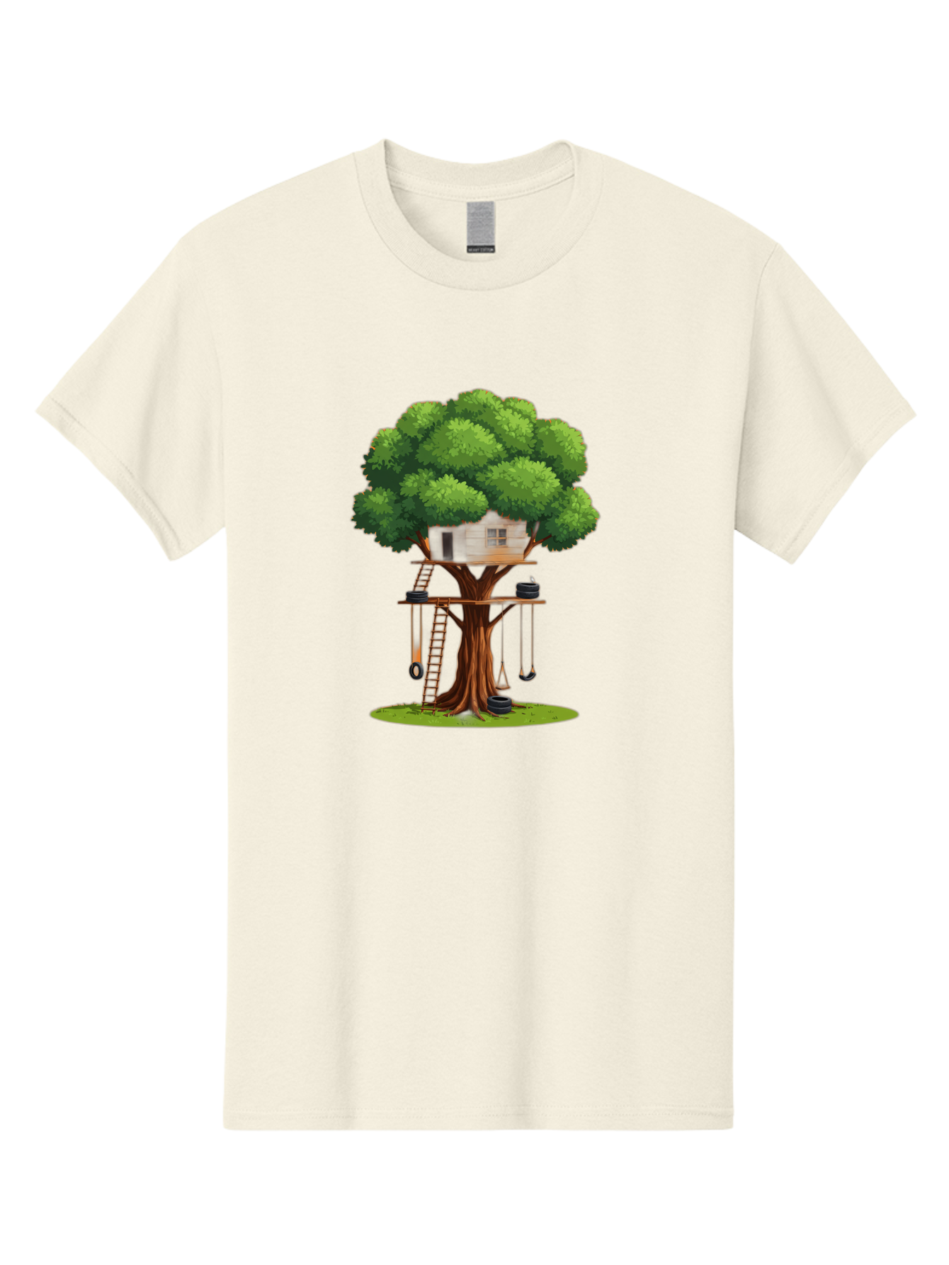 Treehouse Men'S Graphic Tee, 100% Cotton, Comfortable Casual Summer Wear, Machine Washable, Treehouse In The Tree, Wooden Ladder, Rope Swings, Natural Scenery, Outdoor Play, Whimsical Design, Fantasy Getaway, Imaginative Play, Bab552 3
