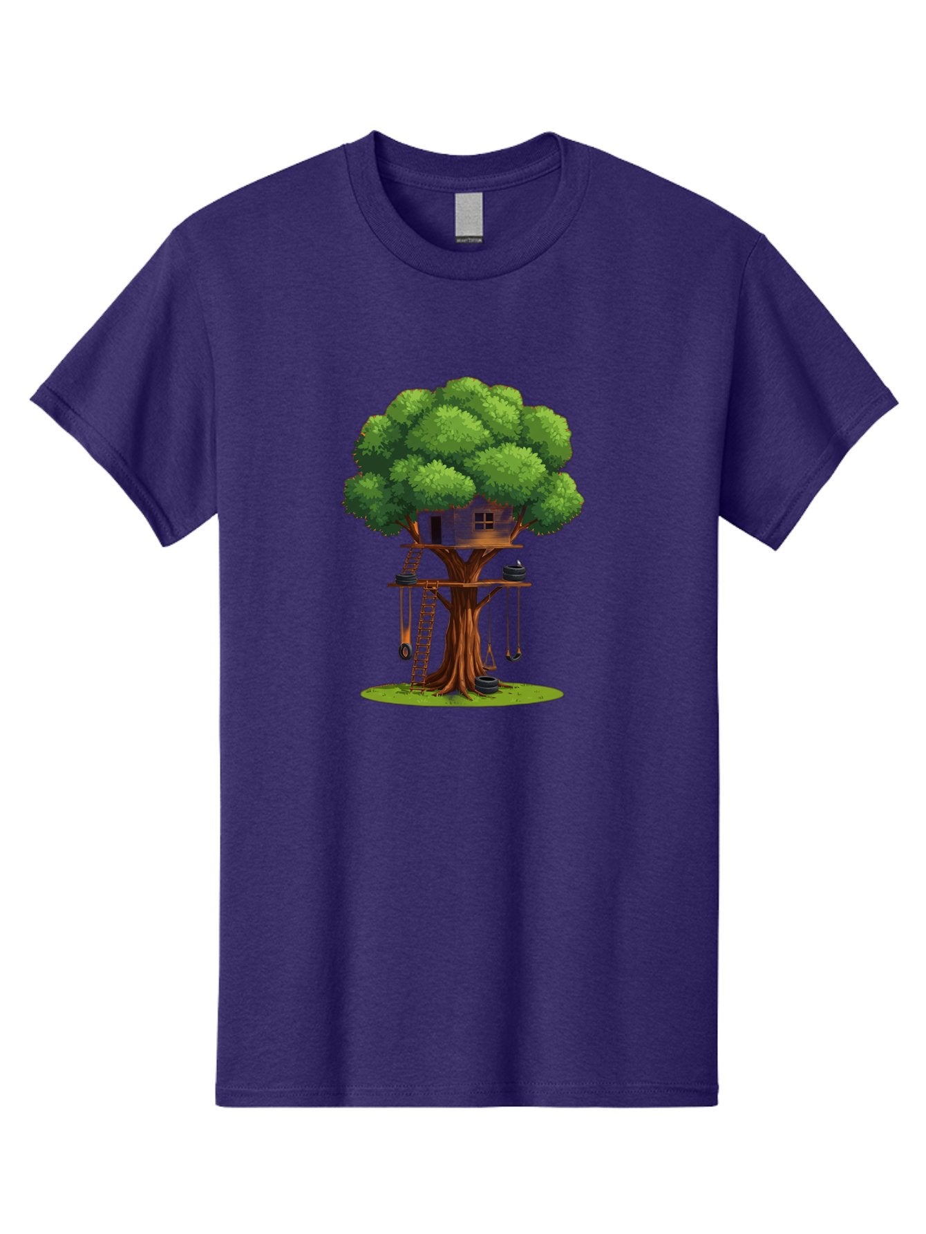 Treehouse Men'S Graphic Tee, 100% Cotton, Comfortable Casual Summer Wear, Machine Washable, Treehouse In The Tree, Wooden Ladder, Rope Swings, Natural Scenery, Outdoor Play, Whimsical Design, Fantasy Getaway, Imaginative Play, Bab552 15