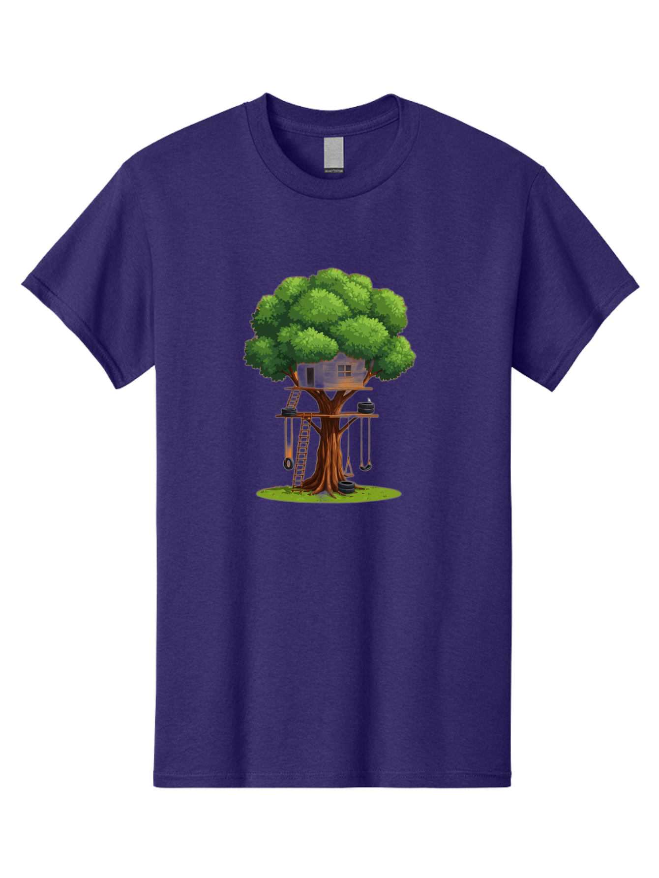 Treehouse Men'S Graphic Tee, 100% Cotton, Comfortable Casual Summer Wear, Machine Washable, Treehouse In The Tree, Wooden Ladder, Rope Swings, Natural Scenery, Outdoor Play, Whimsical Design, Fantasy Getaway, Imaginative Play, Bab552