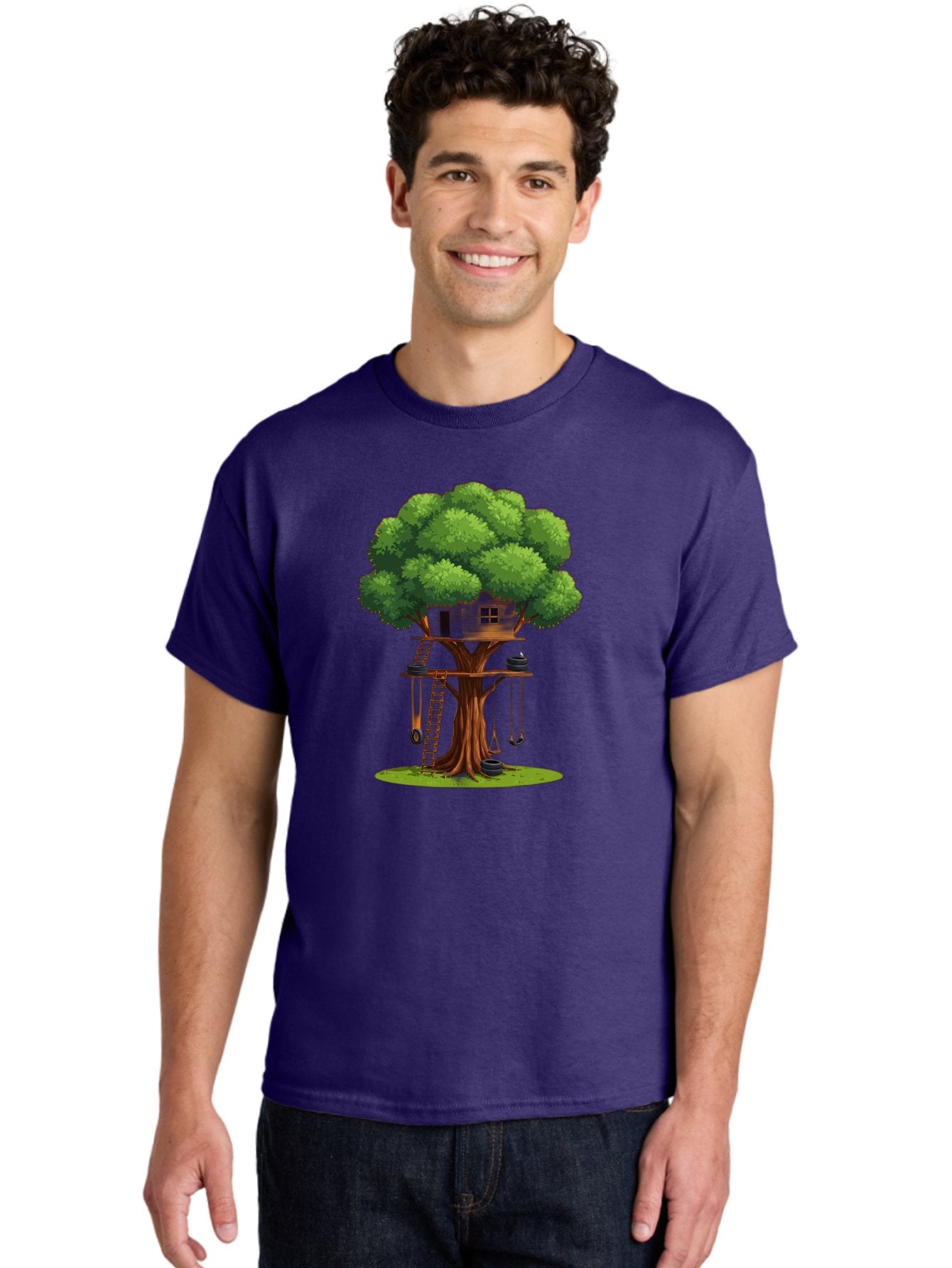 Treehouse Men'S Graphic Tee, 100% Cotton, Comfortable Casual Summer Wear, Machine Washable, Treehouse In The Tree, Wooden Ladder, Rope Swings, Natural Scenery, Outdoor Play, Whimsical Design, Fantasy Getaway, Imaginative Play, Bab552 30