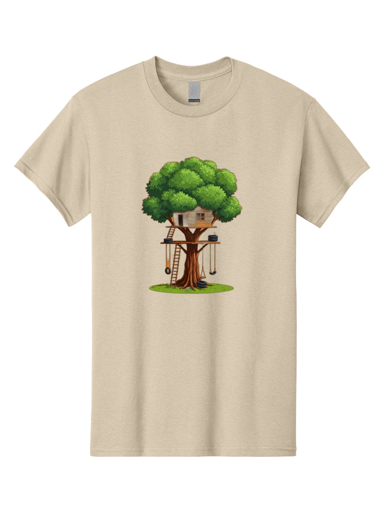Treehouse Men'S Graphic Tee, 100% Cotton, Comfortable Casual Summer Wear, Machine Washable, Treehouse In The Tree, Wooden Ladder, Rope Swings, Natural Scenery, Outdoor Play, Whimsical Design, Fantasy Getaway, Imaginative Play, Bab552 13