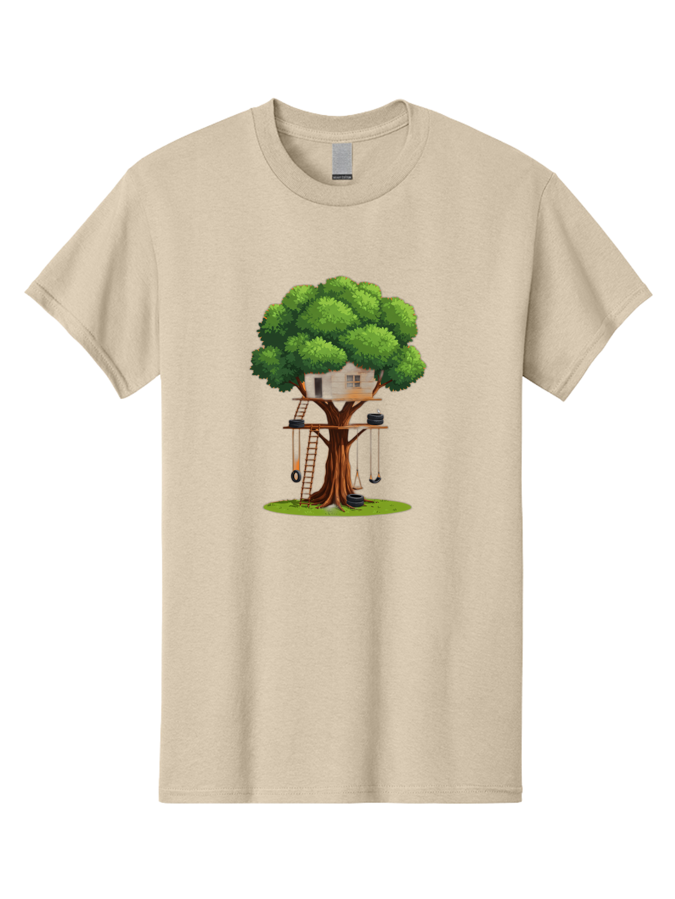 Treehouse Men'S Graphic Tee, 100% Cotton, Comfortable Casual Summer Wear, Machine Washable, Treehouse In The Tree, Wooden Ladder, Rope Swings, Natural Scenery, Outdoor Play, Whimsical Design, Fantasy Getaway, Imaginative Play, Bab552 15