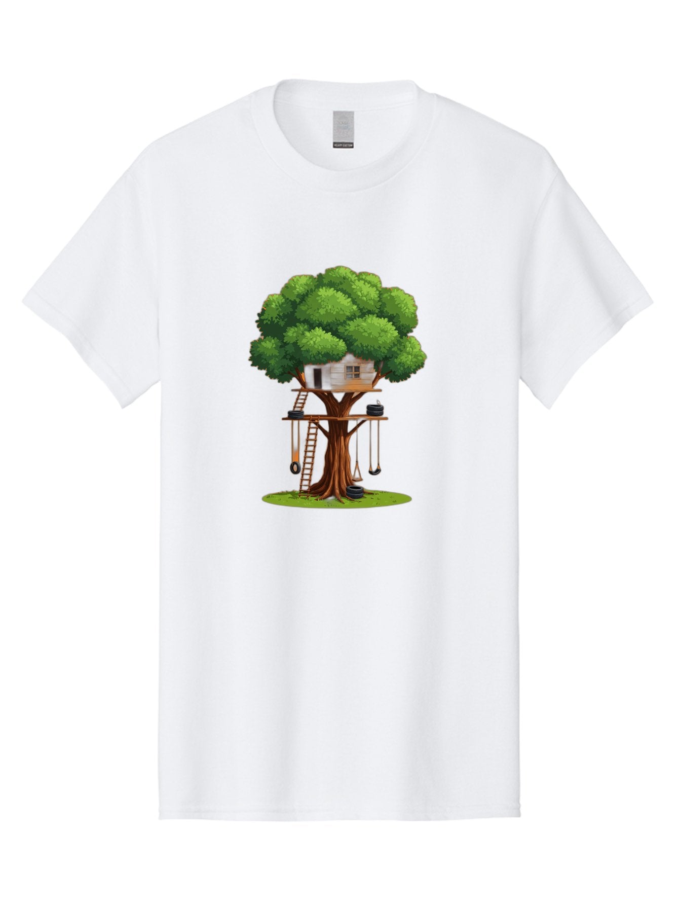 Treehouse Men'S Graphic Tee, 100% Cotton, Comfortable Casual Summer Wear, Machine Washable, Treehouse In The Tree, Wooden Ladder, Rope Swings, Natural Scenery, Outdoor Play, Whimsical Design, Fantasy Getaway, Imaginative Play, Bab552 9