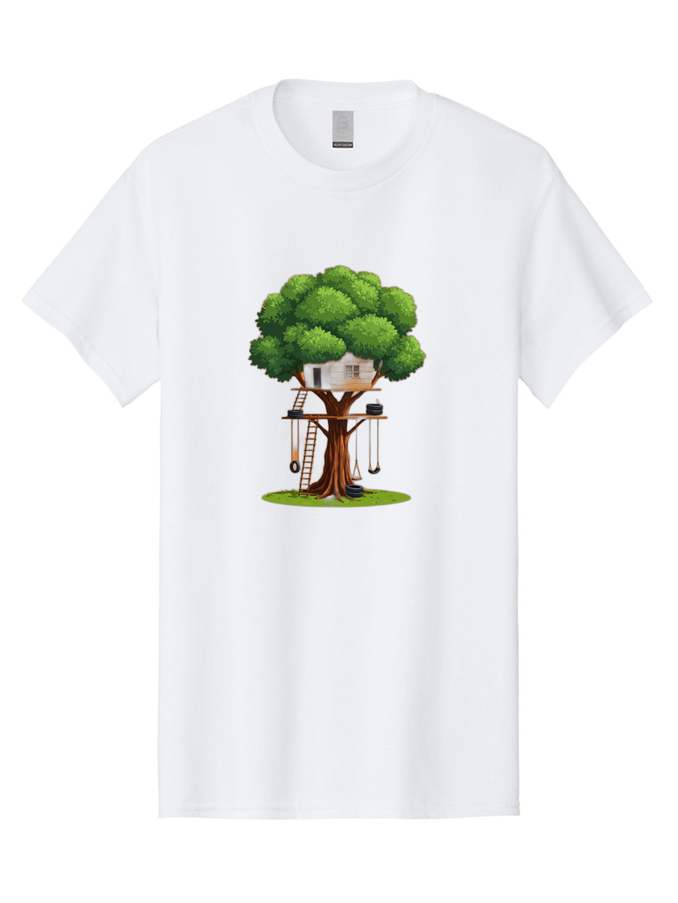 Treehouse Men'S Graphic Tee, 100% Cotton, Comfortable Casual Summer Wear, Machine Washable, Treehouse In The Tree, Wooden Ladder, Rope Swings, Natural Scenery, Outdoor Play, Whimsical Design, Fantasy Getaway, Imaginative Play, Bab552 5