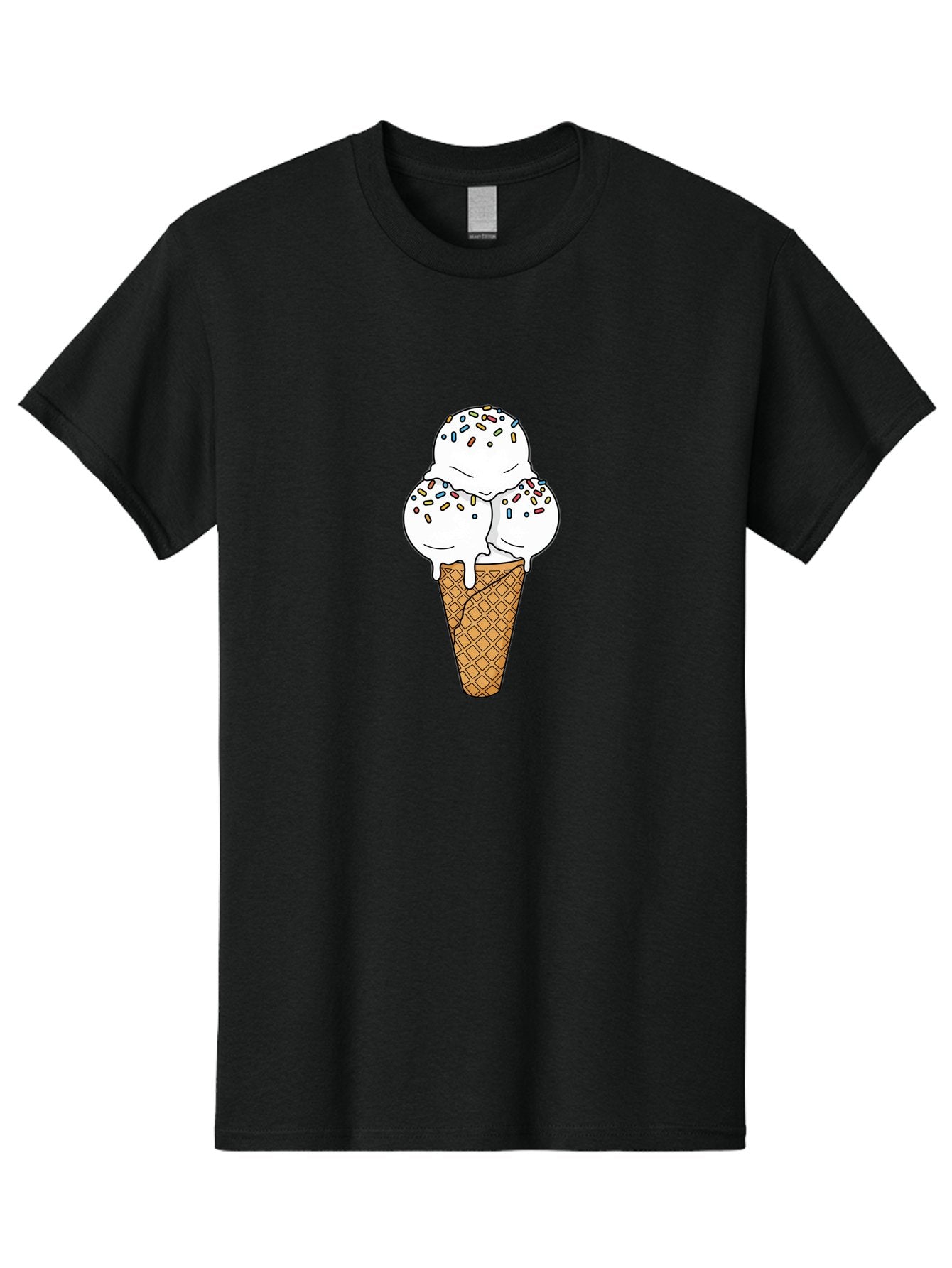 Tri-Scoop-Ice-Cream-Cone Men'S Graphic Tee, 100% Cotton, Comfortable Casual Summer Wear, Machine Washable, White Ice Cream, Colorful Sprinkles, Melting Ice Cream, Waffle Cone, Sweet Treat, Colorful Dessert, Summer Treat, Ice Cream Cone Bab553 4