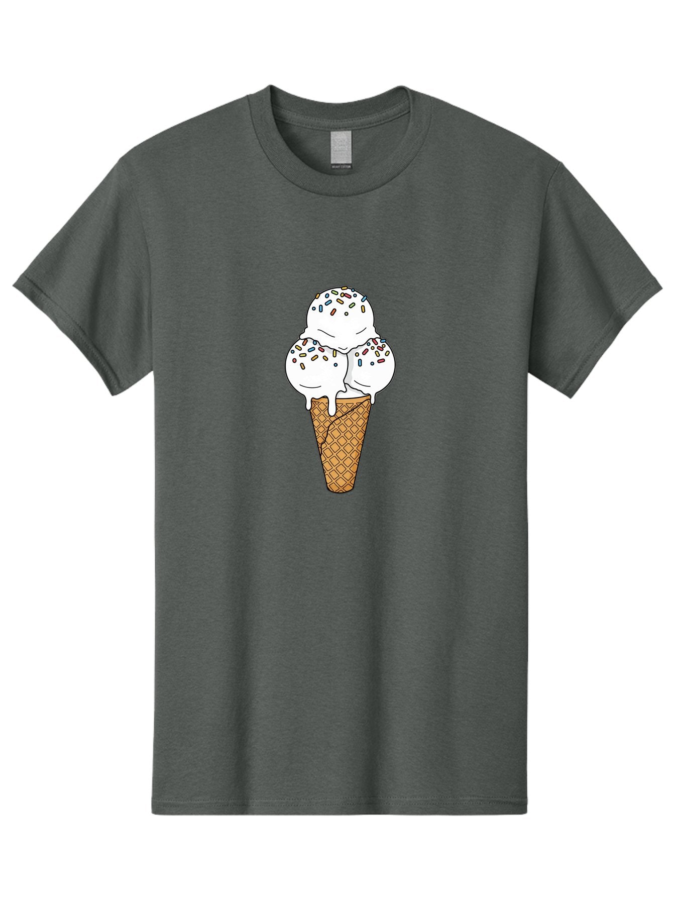 Tri-Scoop-Ice-Cream-Cone Men'S Graphic Tee, 100% Cotton, Comfortable Casual Summer Wear, Machine Washable, White Ice Cream, Colorful Sprinkles, Melting Ice Cream, Waffle Cone, Sweet Treat, Colorful Dessert, Summer Treat, Ice Cream Cone Bab553 13