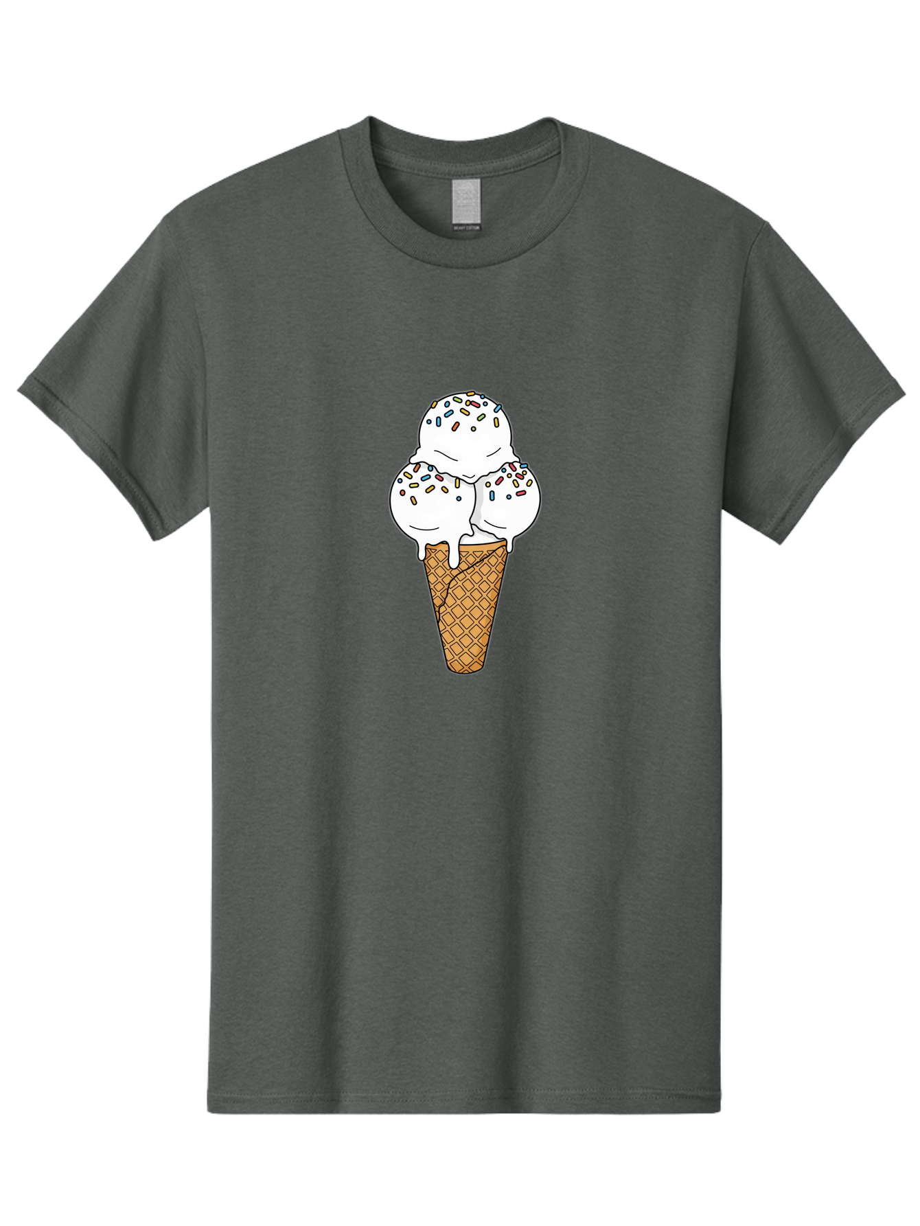 Tri-Scoop-Ice-Cream-Cone Men'S Graphic Tee, 100% Cotton, Comfortable Casual Summer Wear, Machine Washable, White Ice Cream, Colorful Sprinkles, Melting Ice Cream, Waffle Cone, Sweet Treat, Colorful Dessert, Summer Treat, Ice Cream Cone Bab553 15