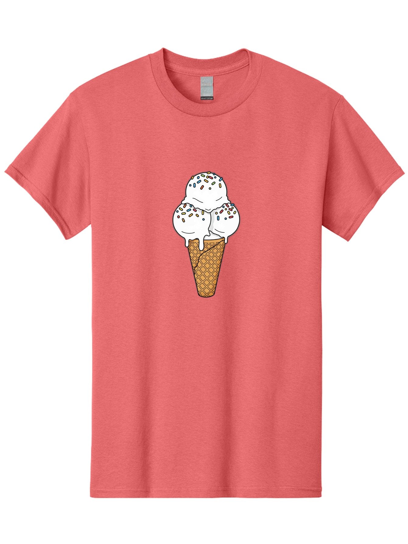 Tri-Scoop-Ice-Cream-Cone Men'S Graphic Tee, 100% Cotton, Comfortable Casual Summer Wear, Machine Washable, White Ice Cream, Colorful Sprinkles, Melting Ice Cream, Waffle Cone, Sweet Treat, Colorful Dessert, Summer Treat, Ice Cream Cone Bab553