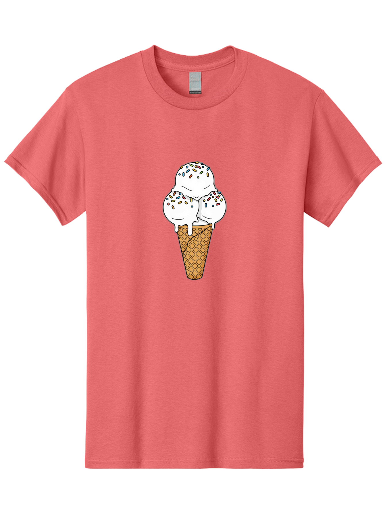 Tri-Scoop-Ice-Cream-Cone Men'S Graphic Tee, 100% Cotton, Comfortable Casual Summer Wear, Machine Washable, White Ice Cream, Colorful Sprinkles, Melting Ice Cream, Waffle Cone, Sweet Treat, Colorful Dessert, Summer Treat, Ice Cream Cone Bab553 11