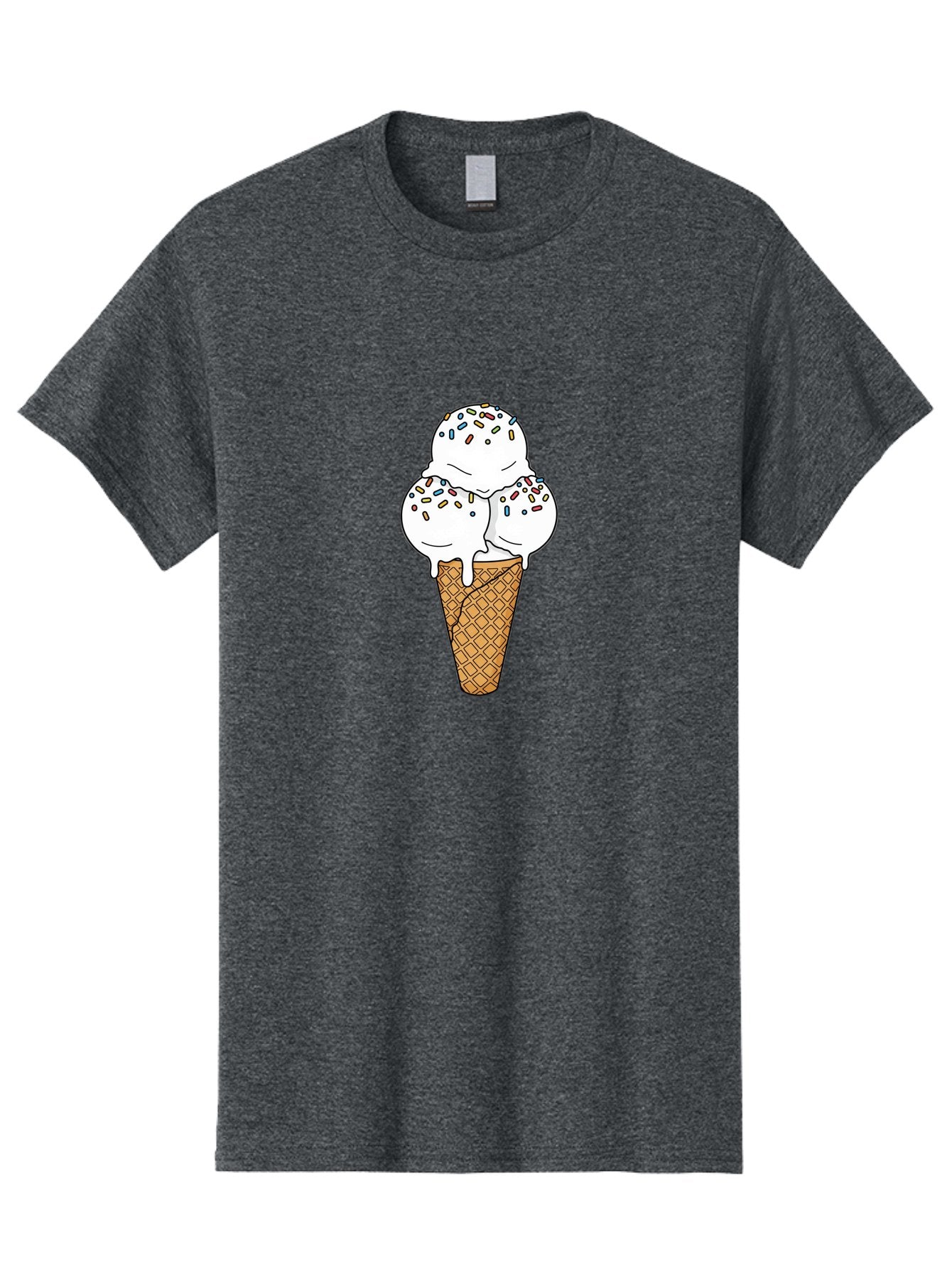 Tri-Scoop-Ice-Cream-Cone Men'S Graphic Tee, 100% Cotton, Comfortable Casual Summer Wear, Machine Washable, White Ice Cream, Colorful Sprinkles, Melting Ice Cream, Waffle Cone, Sweet Treat, Colorful Dessert, Summer Treat, Ice Cream Cone Bab553 10