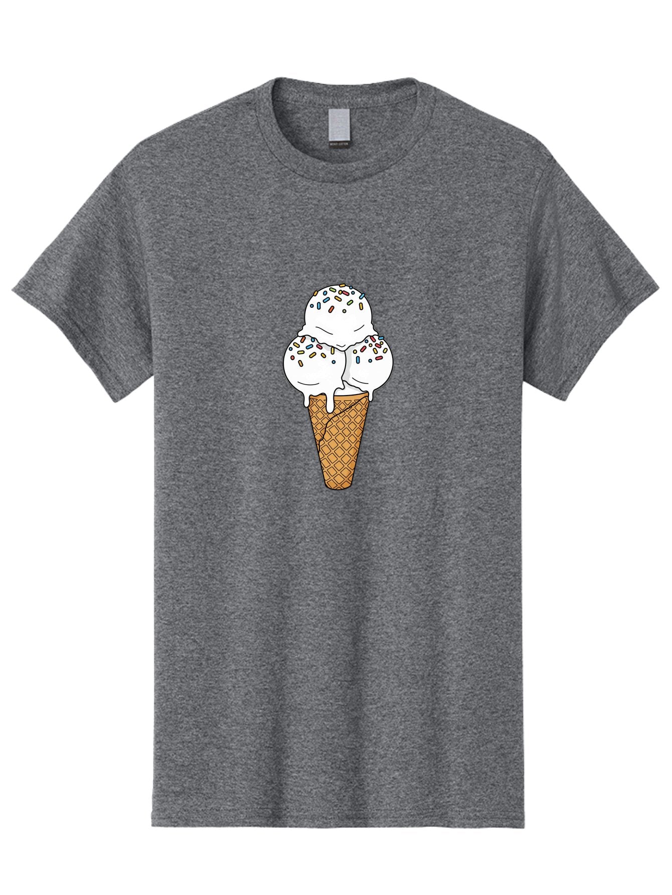 Tri-Scoop-Ice-Cream-Cone Men'S Graphic Tee, 100% Cotton, Comfortable Casual Summer Wear, Machine Washable, White Ice Cream, Colorful Sprinkles, Melting Ice Cream, Waffle Cone, Sweet Treat, Colorful Dessert, Summer Treat, Ice Cream Cone Bab553 3