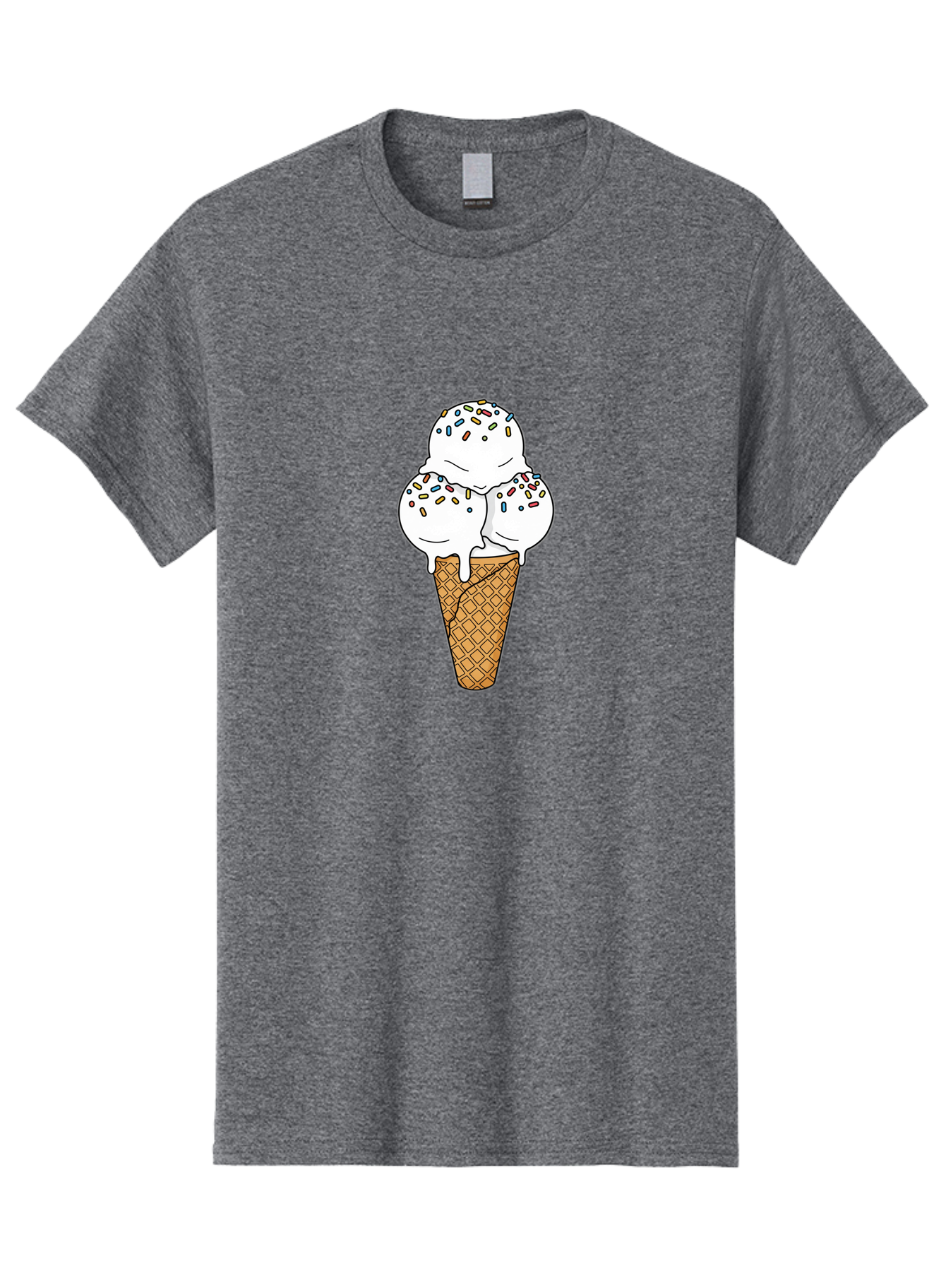 Tri-Scoop-Ice-Cream-Cone Men'S Graphic Tee, 100% Cotton, Comfortable Casual Summer Wear, Machine Washable, White Ice Cream, Colorful Sprinkles, Melting Ice Cream, Waffle Cone, Sweet Treat, Colorful Dessert, Summer Treat, Ice Cream Cone Bab553 9