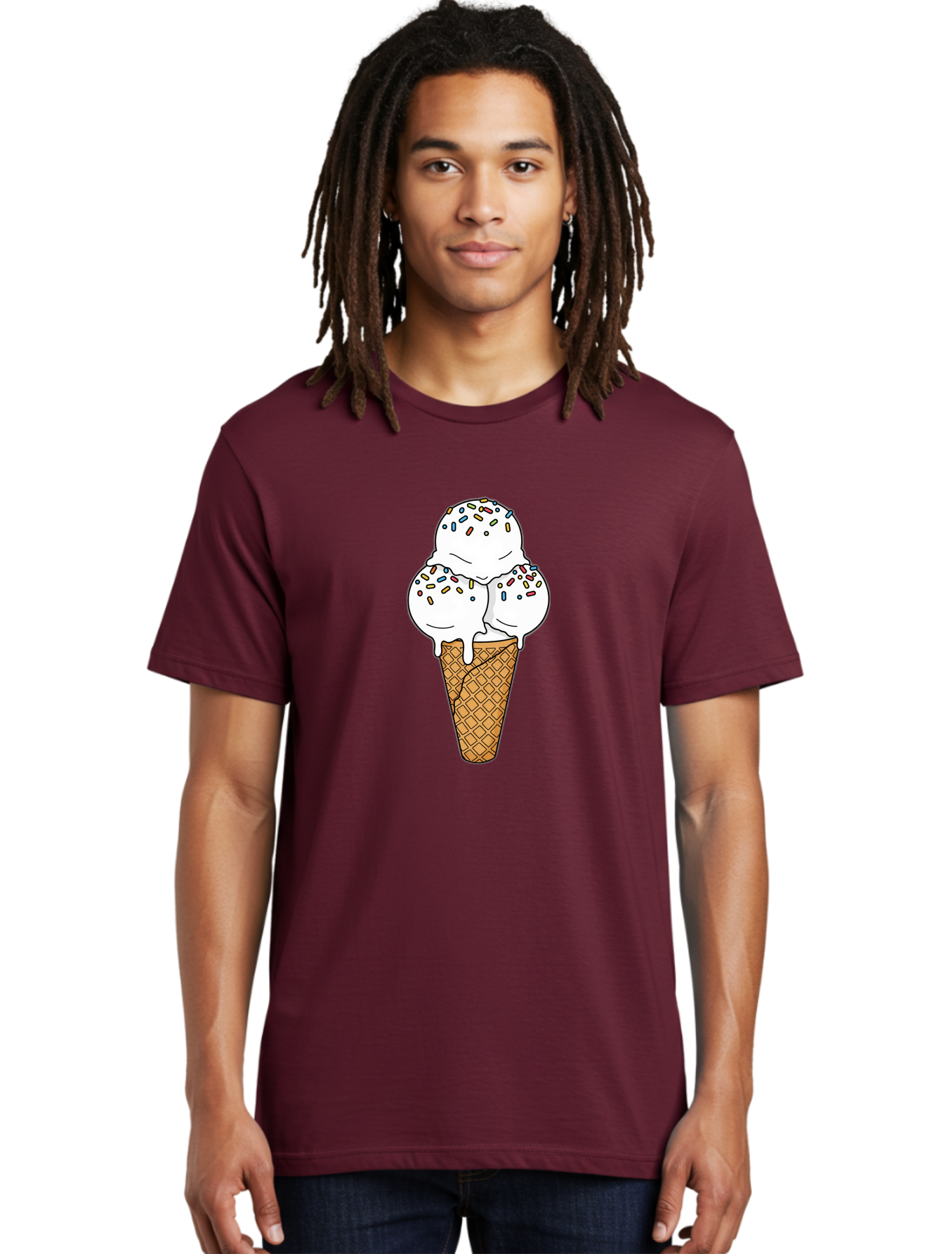 Tri-Scoop-Ice-Cream-Cone Men'S Graphic Tee, 100% Cotton, Comfortable Casual Summer Wear, Machine Washable, White Ice Cream, Colorful Sprinkles, Melting Ice Cream, Waffle Cone, Sweet Treat, Colorful Dessert, Summer Treat, Ice Cream Cone Bab553 22