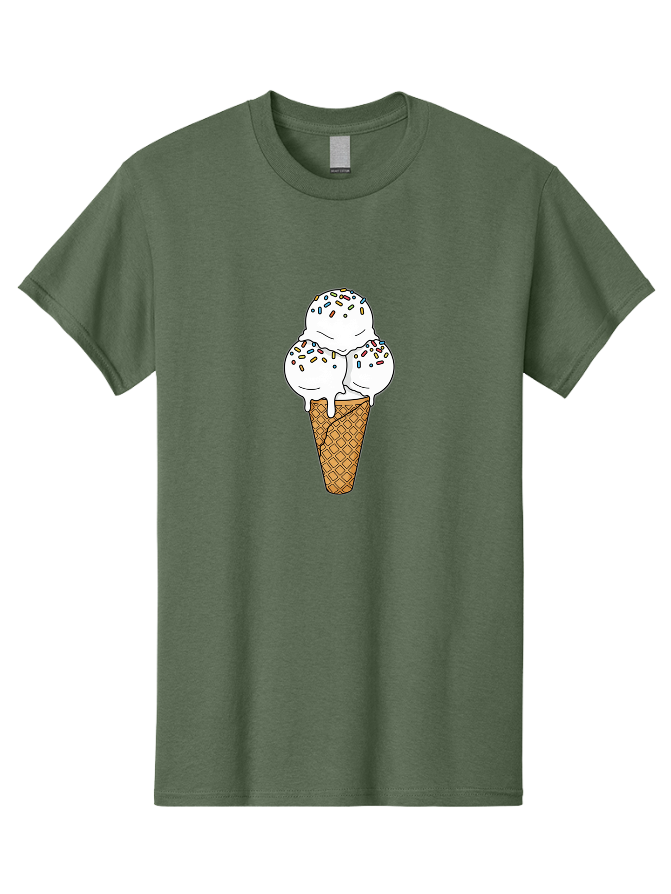 Tri-Scoop-Ice-Cream-Cone Men'S Graphic Tee, 100% Cotton, Comfortable Casual Summer Wear, Machine Washable, White Ice Cream, Colorful Sprinkles, Melting Ice Cream, Waffle Cone, Sweet Treat, Colorful Dessert, Summer Treat, Ice Cream Cone Bab553 3
