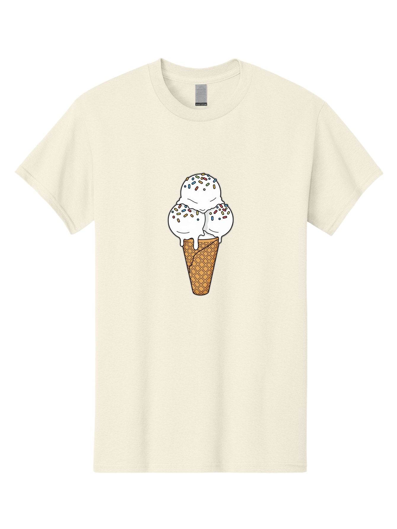 Tri-Scoop-Ice-Cream-Cone Men'S Graphic Tee, 100% Cotton, Comfortable Casual Summer Wear, Machine Washable, White Ice Cream, Colorful Sprinkles, Melting Ice Cream, Waffle Cone, Sweet Treat, Colorful Dessert, Summer Treat, Ice Cream Cone Bab553