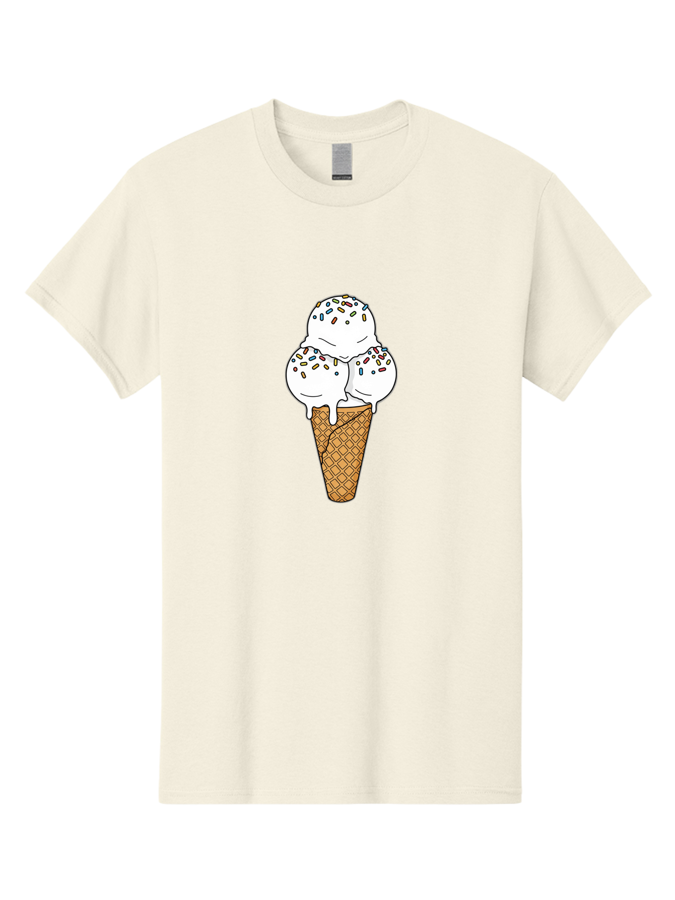 Tri-Scoop-Ice-Cream-Cone Men'S Graphic Tee, 100% Cotton, Comfortable Casual Summer Wear, Machine Washable, White Ice Cream, Colorful Sprinkles, Melting Ice Cream, Waffle Cone, Sweet Treat, Colorful Dessert, Summer Treat, Ice Cream Cone Bab553 10