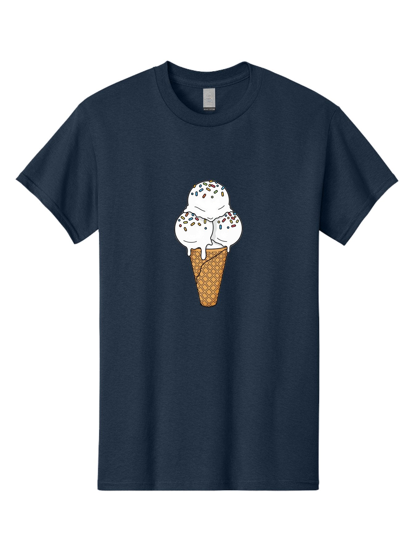 Tri-Scoop-Ice-Cream-Cone Men'S Graphic Tee, 100% Cotton, Comfortable Casual Summer Wear, Machine Washable, White Ice Cream, Colorful Sprinkles, Melting Ice Cream, Waffle Cone, Sweet Treat, Colorful Dessert, Summer Treat, Ice Cream Cone Bab553 15