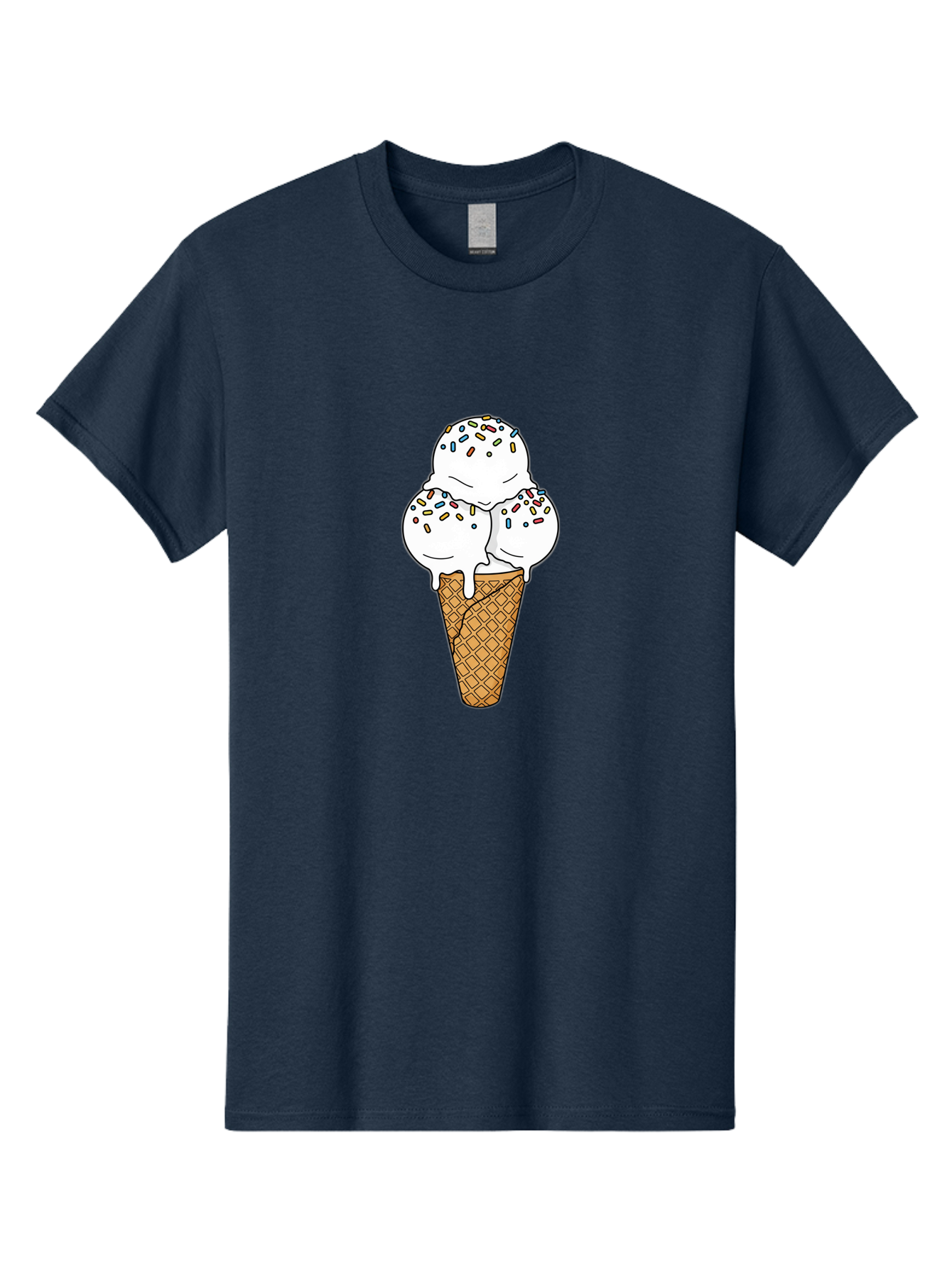 Tri-Scoop-Ice-Cream-Cone Men'S Graphic Tee, 100% Cotton, Comfortable Casual Summer Wear, Machine Washable, White Ice Cream, Colorful Sprinkles, Melting Ice Cream, Waffle Cone, Sweet Treat, Colorful Dessert, Summer Treat, Ice Cream Cone Bab553