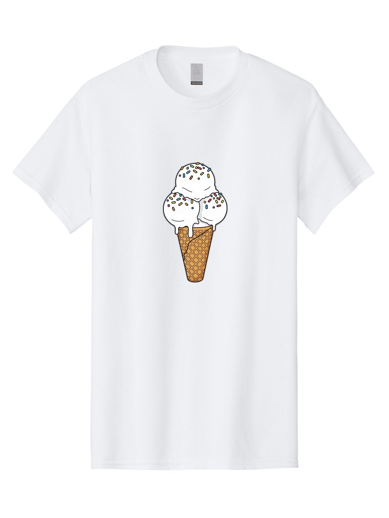 Tri-Scoop-Ice-Cream-Cone Men'S Graphic Tee, 100% Cotton, Comfortable Casual Summer Wear, Machine Washable, White Ice Cream, Colorful Sprinkles, Melting Ice Cream, Waffle Cone, Sweet Treat, Colorful Dessert, Summer Treat, Ice Cream Cone Bab553 8