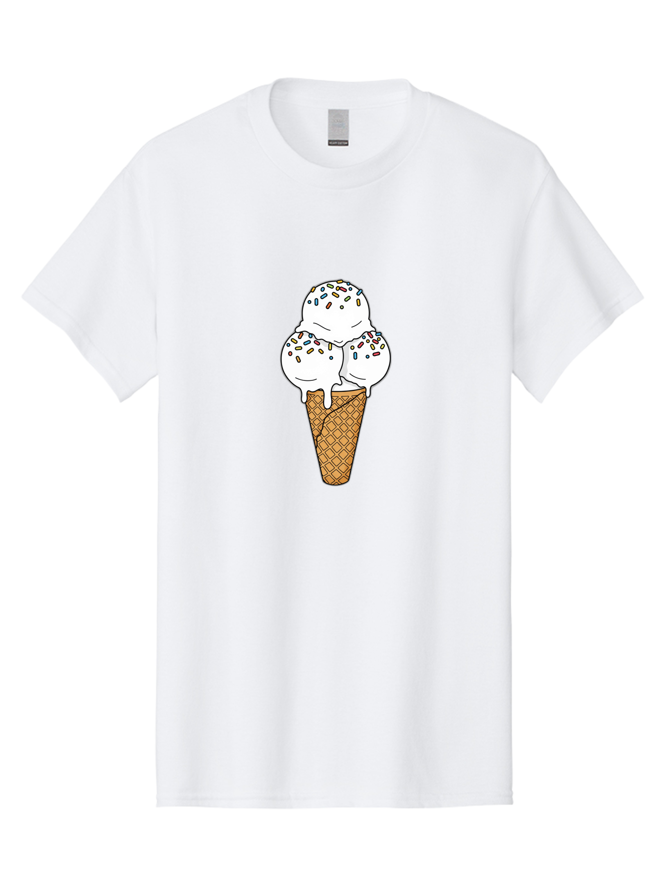 Tri-Scoop-Ice-Cream-Cone Men'S Graphic Tee, 100% Cotton, Comfortable Casual Summer Wear, Machine Washable, White Ice Cream, Colorful Sprinkles, Melting Ice Cream, Waffle Cone, Sweet Treat, Colorful Dessert, Summer Treat, Ice Cream Cone Bab553 6