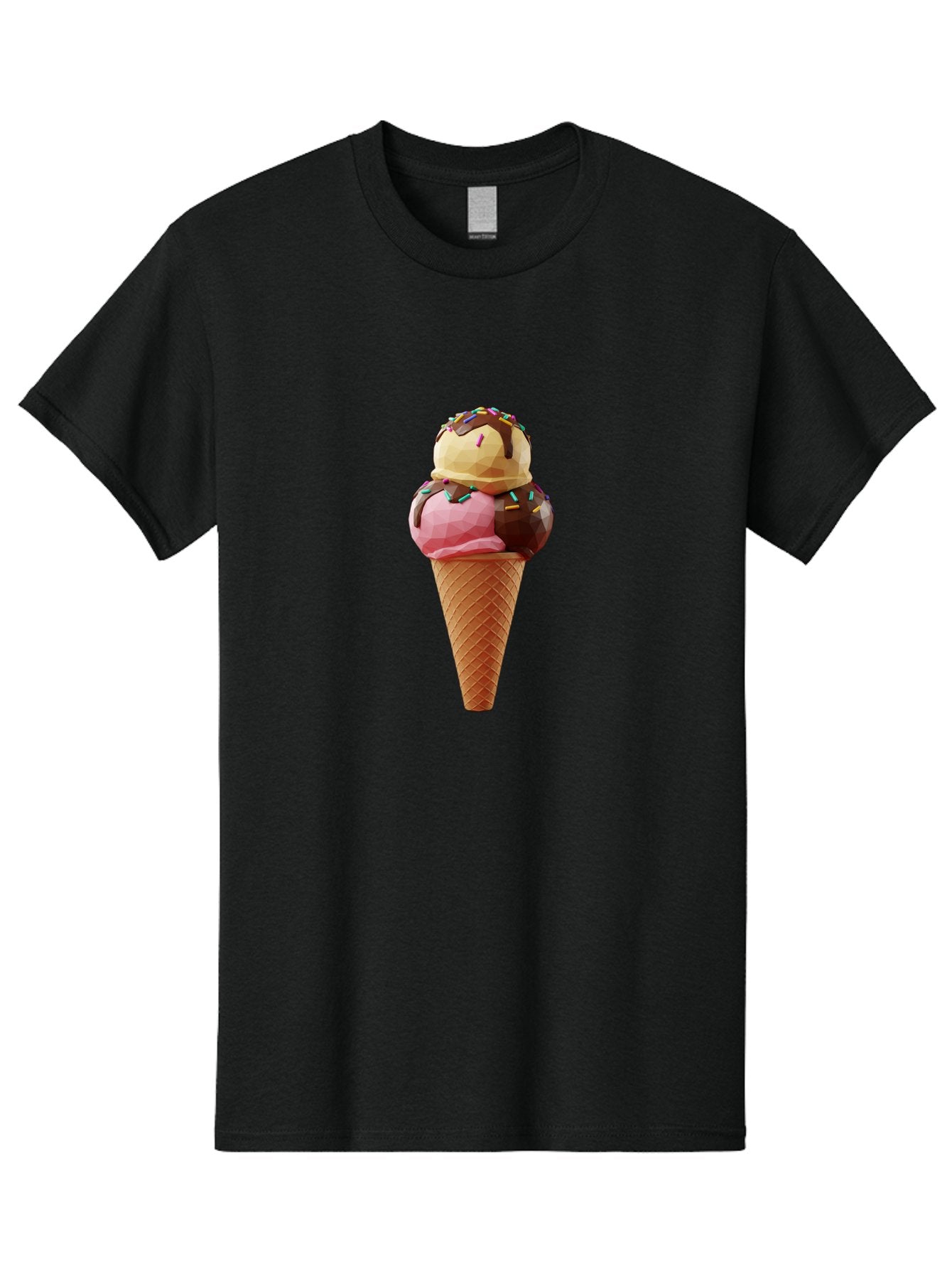 Triple-Scoop-Ice-Cream-1 Men'S Graphic Tee, 100% Cotton, Comfortable Casual Summer Wear, Machine Washable, Tri-Colored Ice Cream Cone, Sweet Treats, Colorful Dessert, Waffle Cone, Chocolate Sauce, Sprinkles, Pink Ice Cream, Brown Ice Cream, Bab554 14