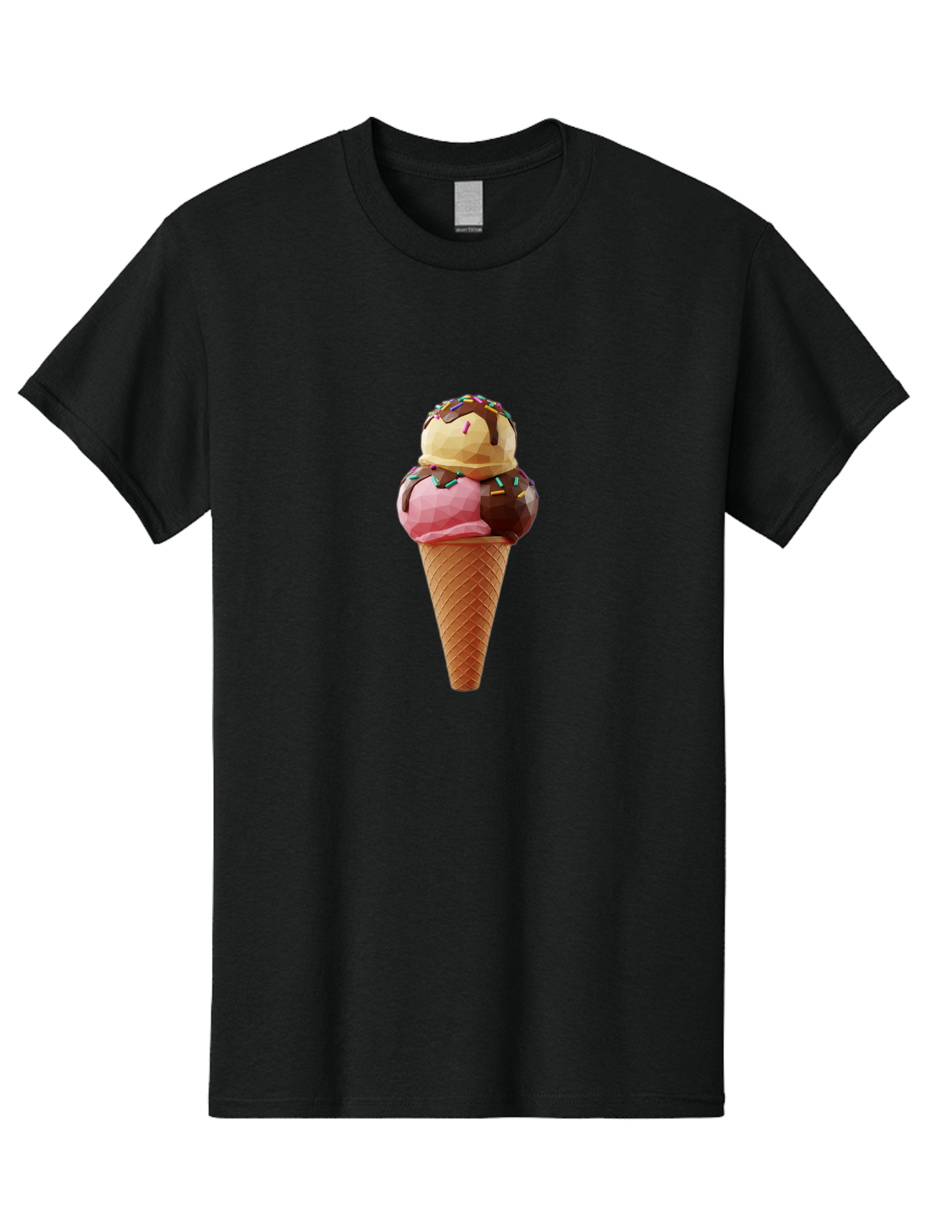 Triple-Scoop-Ice-Cream-1 Men'S Graphic Tee, 100% Cotton, Comfortable Casual Summer Wear, Machine Washable, Tri-Colored Ice Cream Cone, Sweet Treats, Colorful Dessert, Waffle Cone, Chocolate Sauce, Sprinkles, Pink Ice Cream, Brown Ice Cream, Bab554