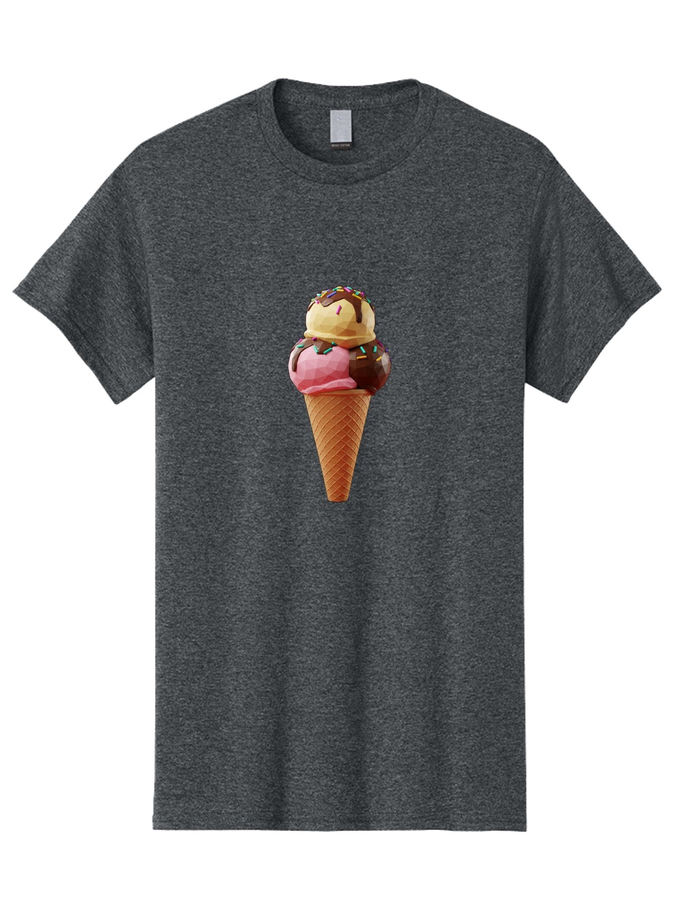 Triple-Scoop-Ice-Cream-1 Men'S Graphic Tee, 100% Cotton, Comfortable Casual Summer Wear, Machine Washable, Tri-Colored Ice Cream Cone, Sweet Treats, Colorful Dessert, Waffle Cone, Chocolate Sauce, Sprinkles, Pink Ice Cream, Brown Ice Cream, Bab554