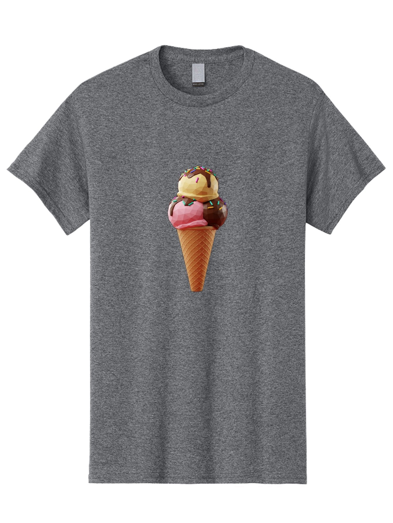 Triple-Scoop-Ice-Cream-1 Men'S Graphic Tee, 100% Cotton, Comfortable Casual Summer Wear, Machine Washable, Tri-Colored Ice Cream Cone, Sweet Treats, Colorful Dessert, Waffle Cone, Chocolate Sauce, Sprinkles, Pink Ice Cream, Brown Ice Cream, Bab554 6