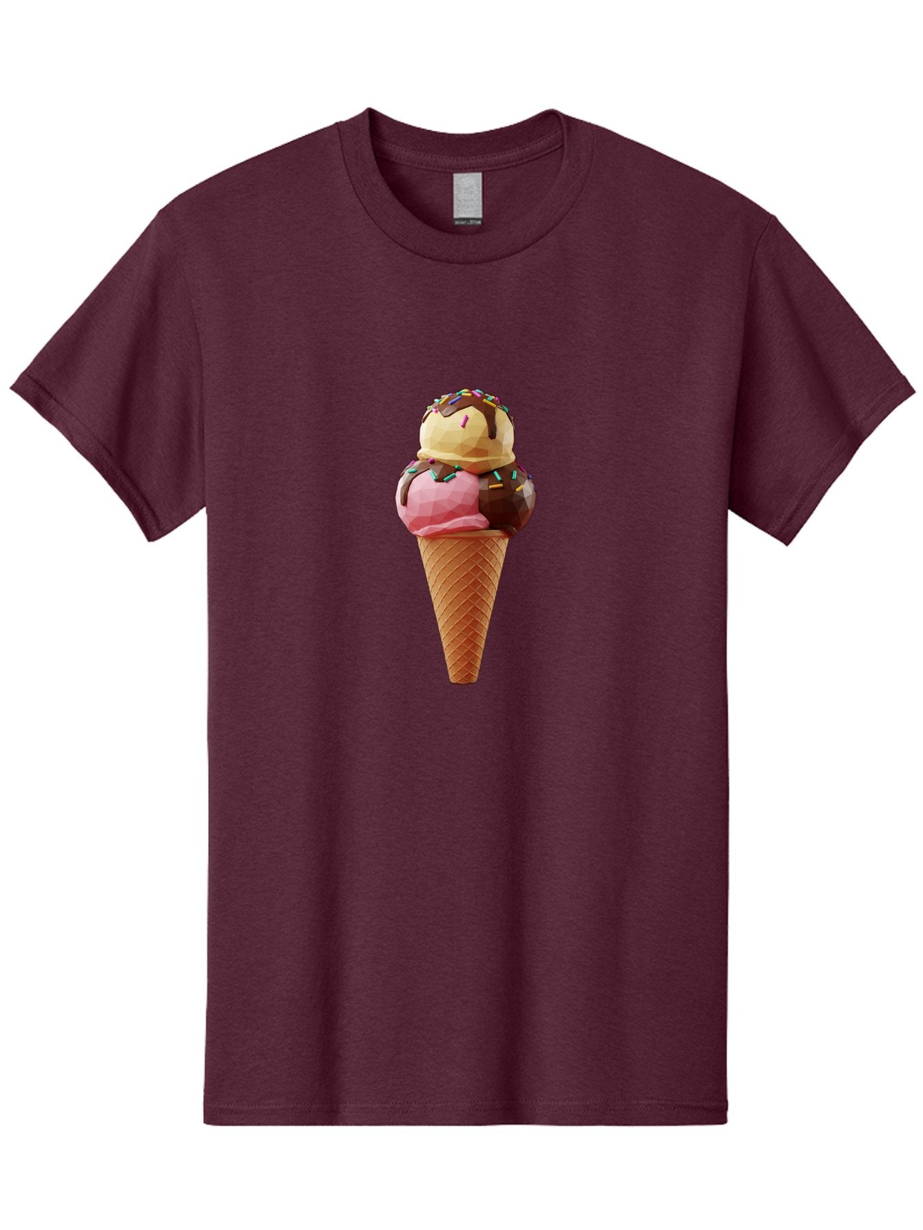 Triple-Scoop-Ice-Cream-1 Men'S Graphic Tee, 100% Cotton, Comfortable Casual Summer Wear, Machine Washable, Tri-Colored Ice Cream Cone, Sweet Treats, Colorful Dessert, Waffle Cone, Chocolate Sauce, Sprinkles, Pink Ice Cream, Brown Ice Cream, Bab554 4