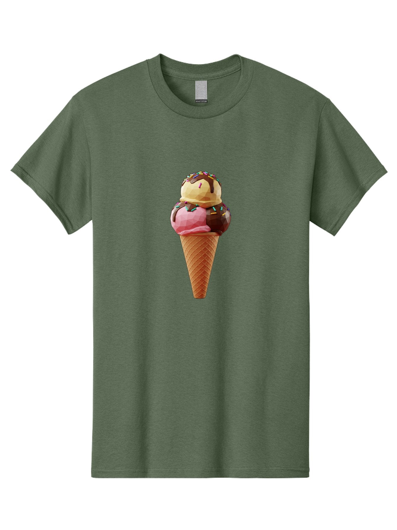 Triple-Scoop-Ice-Cream-1 Men'S Graphic Tee, 100% Cotton, Comfortable Casual Summer Wear, Machine Washable, Tri-Colored Ice Cream Cone, Sweet Treats, Colorful Dessert, Waffle Cone, Chocolate Sauce, Sprinkles, Pink Ice Cream, Brown Ice Cream, Bab554 12