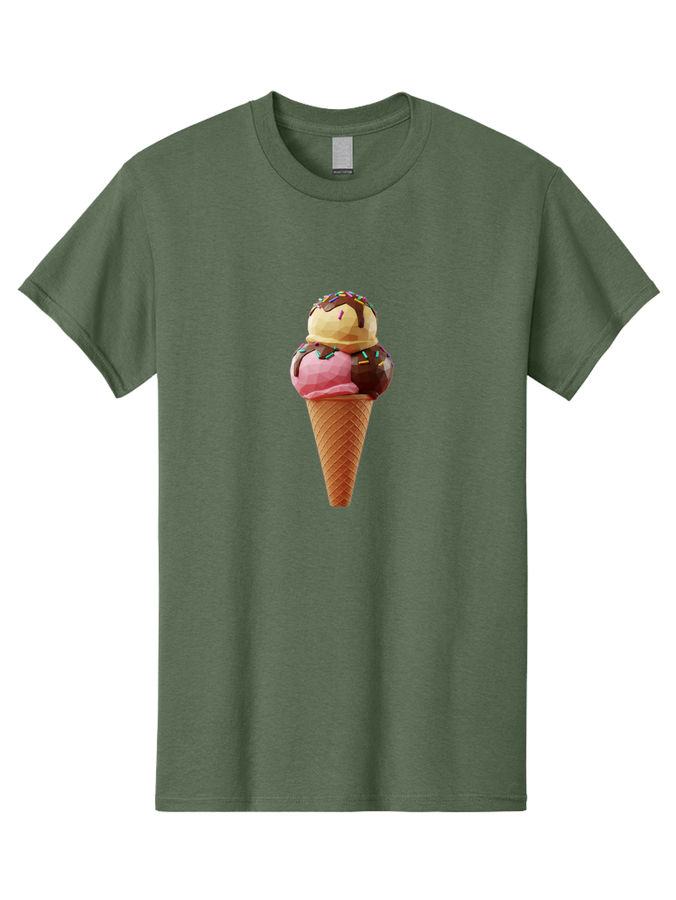 Triple-Scoop-Ice-Cream-1 Men'S Graphic Tee, 100% Cotton, Comfortable Casual Summer Wear, Machine Washable, Tri-Colored Ice Cream Cone, Sweet Treats, Colorful Dessert, Waffle Cone, Chocolate Sauce, Sprinkles, Pink Ice Cream, Brown Ice Cream, Bab554 3
