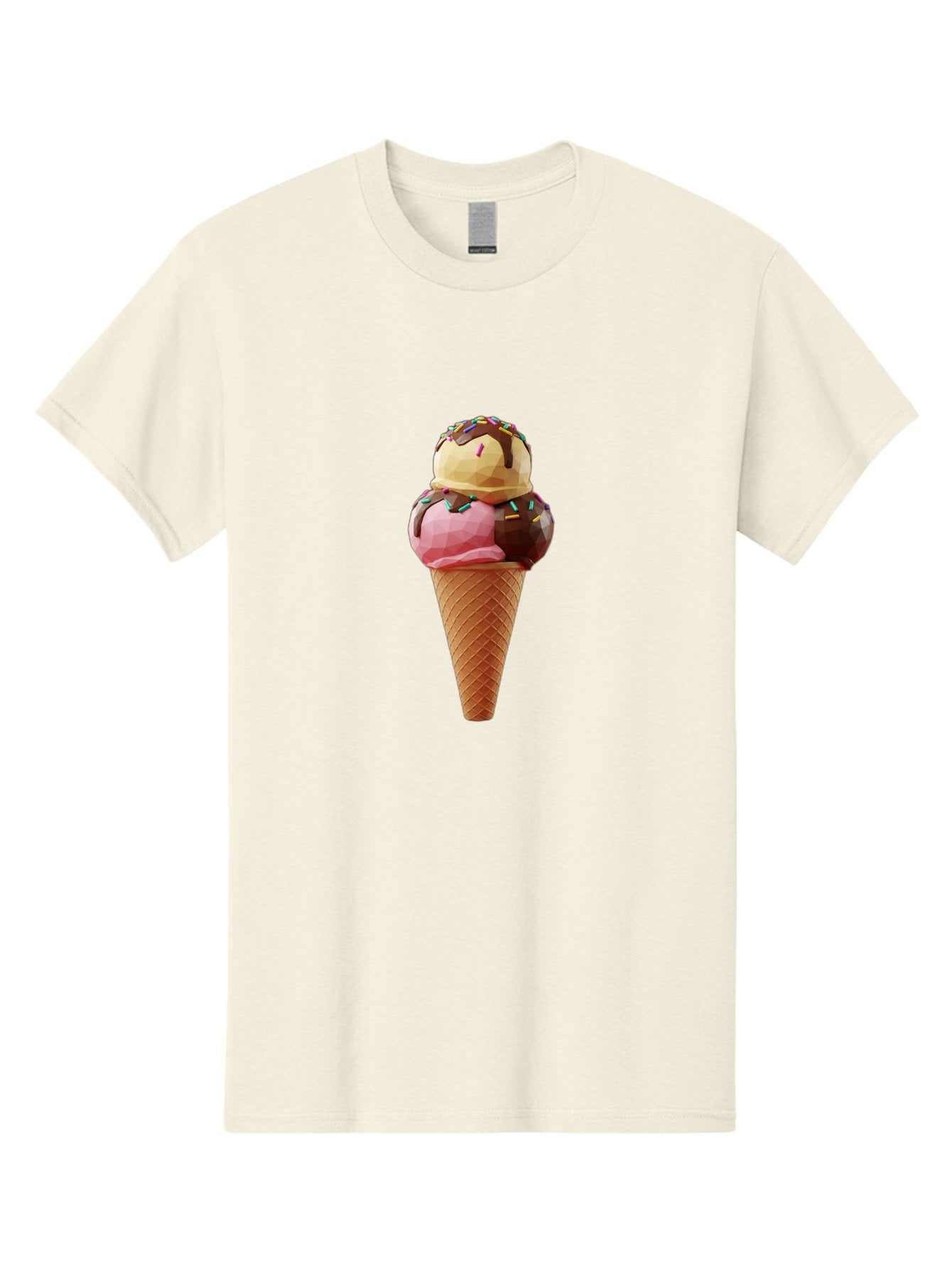 Triple-Scoop-Ice-Cream-1 Men'S Graphic Tee, 100% Cotton, Comfortable Casual Summer Wear, Machine Washable, Tri-Colored Ice Cream Cone, Sweet Treats, Colorful Dessert, Waffle Cone, Chocolate Sauce, Sprinkles, Pink Ice Cream, Brown Ice Cream, Bab554 5