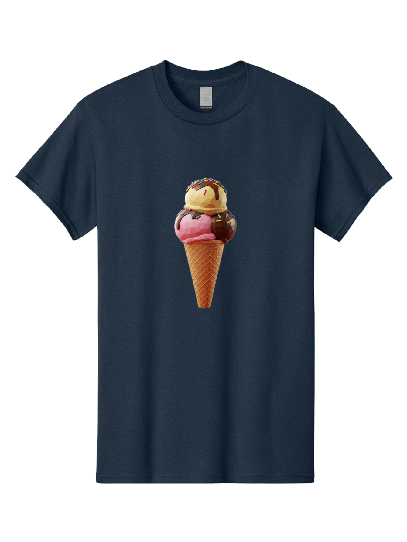 Triple-Scoop-Ice-Cream-1 Men'S Graphic Tee, 100% Cotton, Comfortable Casual Summer Wear, Machine Washable, Tri-Colored Ice Cream Cone, Sweet Treats, Colorful Dessert, Waffle Cone, Chocolate Sauce, Sprinkles, Pink Ice Cream, Brown Ice Cream, Bab554 14