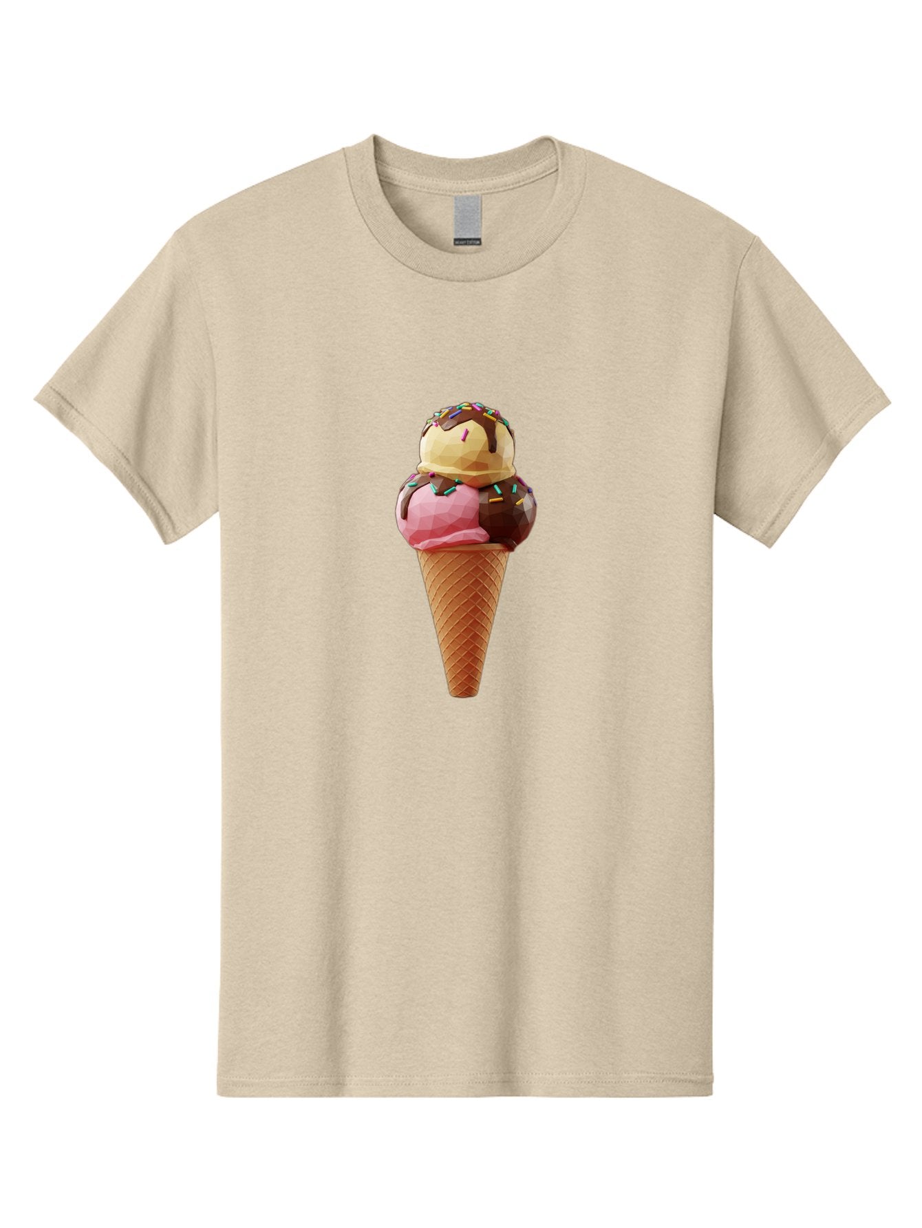 Triple-Scoop-Ice-Cream-1 Men'S Graphic Tee, 100% Cotton, Comfortable Casual Summer Wear, Machine Washable, Tri-Colored Ice Cream Cone, Sweet Treats, Colorful Dessert, Waffle Cone, Chocolate Sauce, Sprinkles, Pink Ice Cream, Brown Ice Cream, Bab554 9