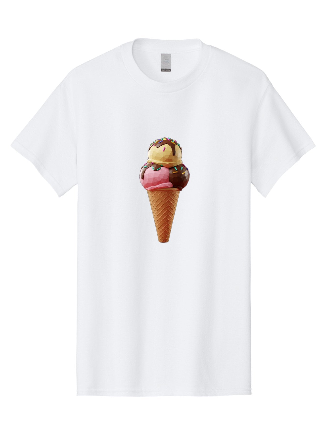 Triple-Scoop-Ice-Cream-1 Men'S Graphic Tee, 100% Cotton, Comfortable Casual Summer Wear, Machine Washable, Tri-Colored Ice Cream Cone, Sweet Treats, Colorful Dessert, Waffle Cone, Chocolate Sauce, Sprinkles, Pink Ice Cream, Brown Ice Cream, Bab554 3