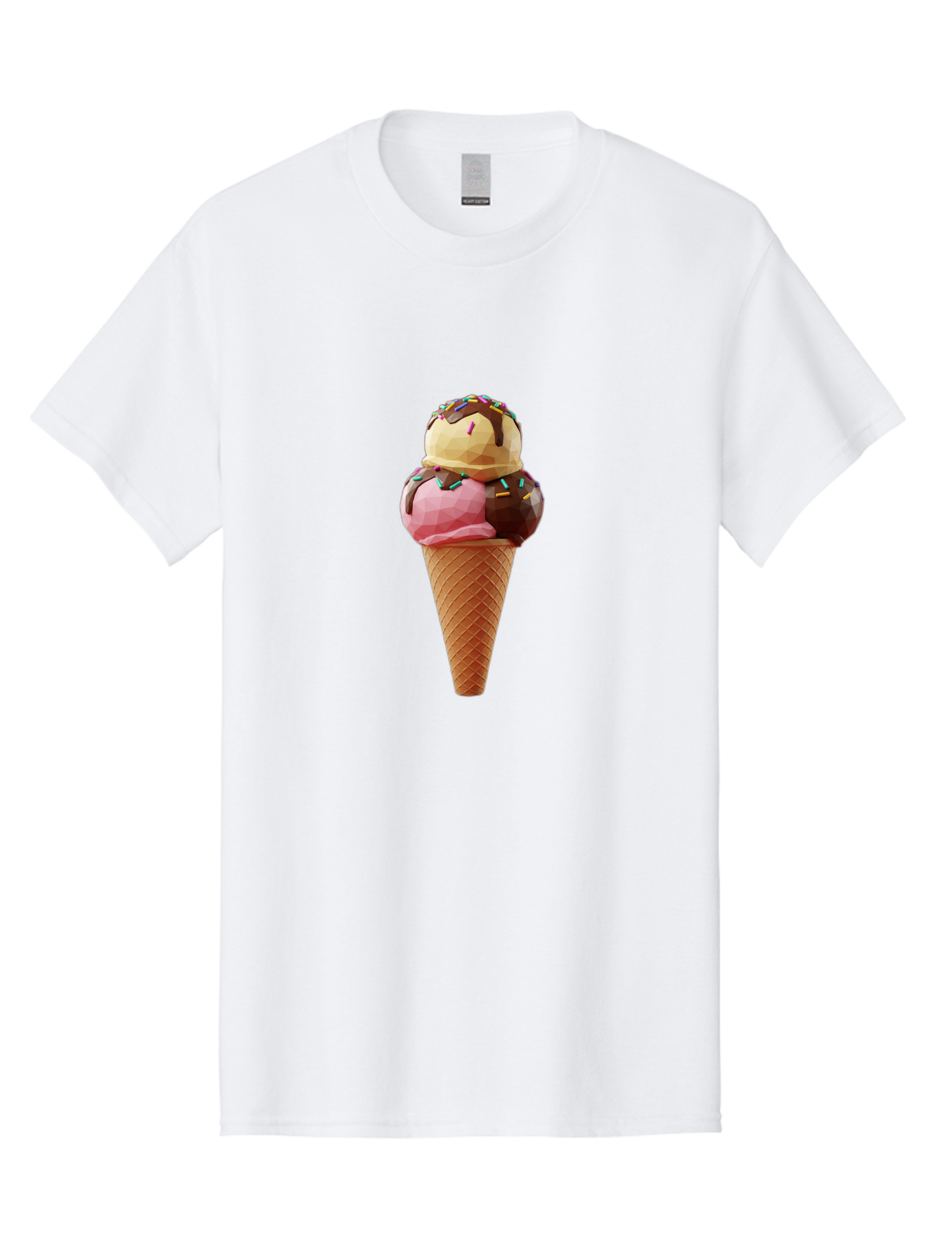 Triple-Scoop-Ice-Cream-1 Men'S Graphic Tee, 100% Cotton, Comfortable Casual Summer Wear, Machine Washable, Tri-Colored Ice Cream Cone, Sweet Treats, Colorful Dessert, Waffle Cone, Chocolate Sauce, Sprinkles, Pink Ice Cream, Brown Ice Cream, Bab554 9