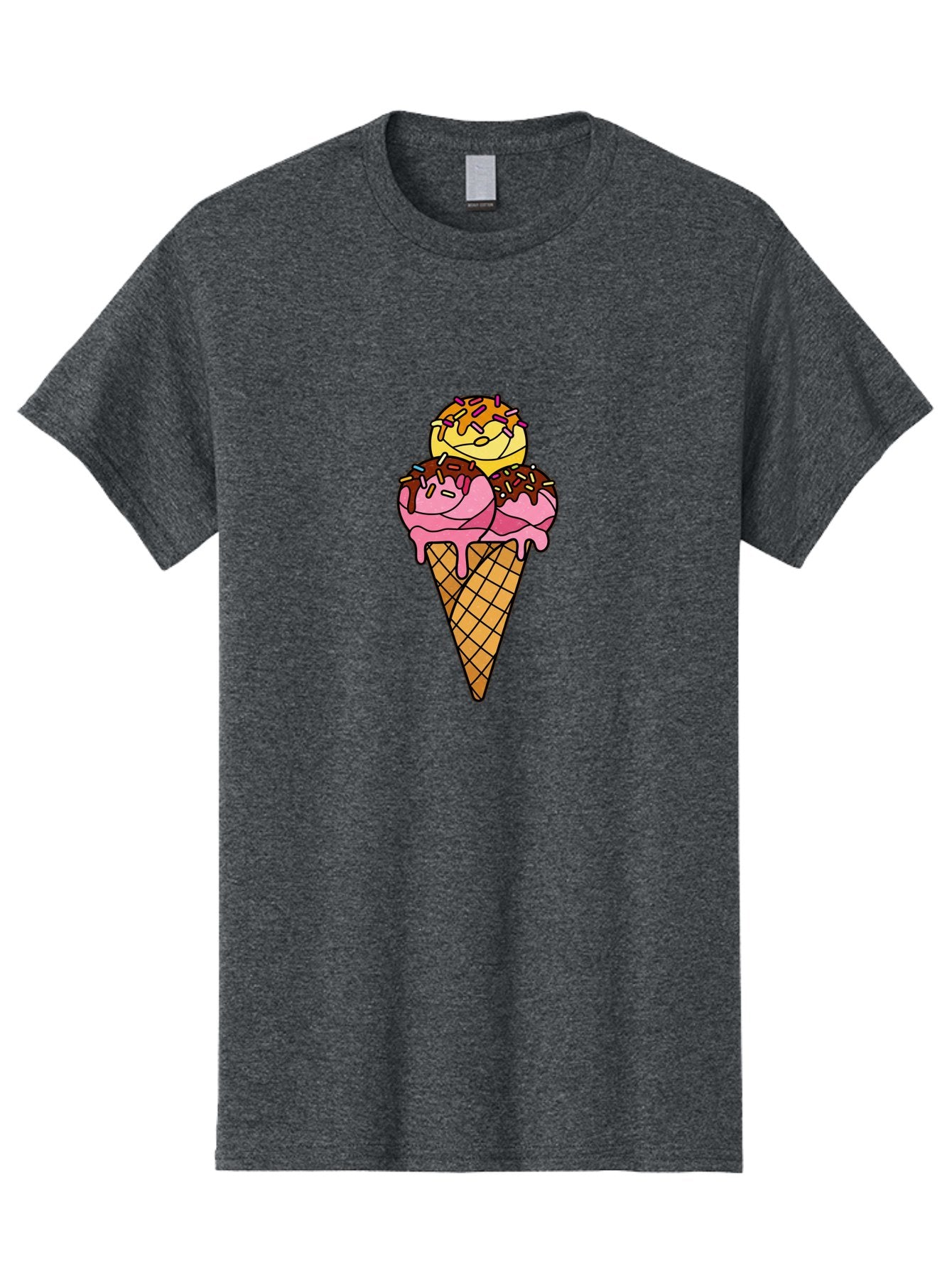 Triple-Scoop-Ice-Cream-2 Men'S Graphic Tee, 100% Cotton, Comfortable Casual Summer Wear, Machine Washable, Ice Cream Cone, Sweet Treats, Dessert, Melting Ice Cream, Pink Ice Cream, Chocolate Drizzle, Sprinkles, Waffle Cone Bab555 14