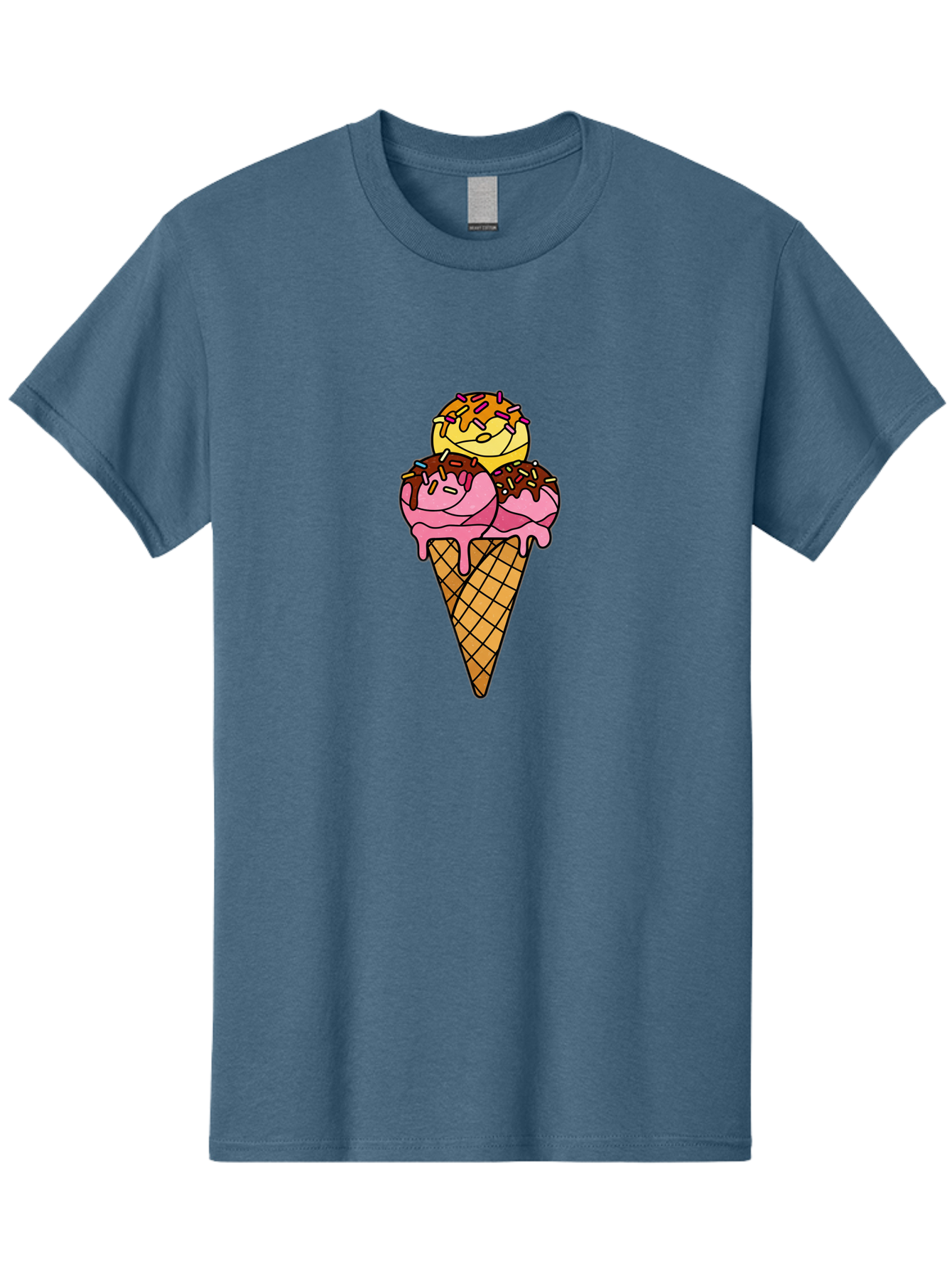 Triple-Scoop-Ice-Cream-2 Men'S Graphic Tee, 100% Cotton, Comfortable Casual Summer Wear, Machine Washable, Ice Cream Cone, Sweet Treats, Dessert, Melting Ice Cream, Pink Ice Cream, Chocolate Drizzle, Sprinkles, Waffle Cone Bab555 8