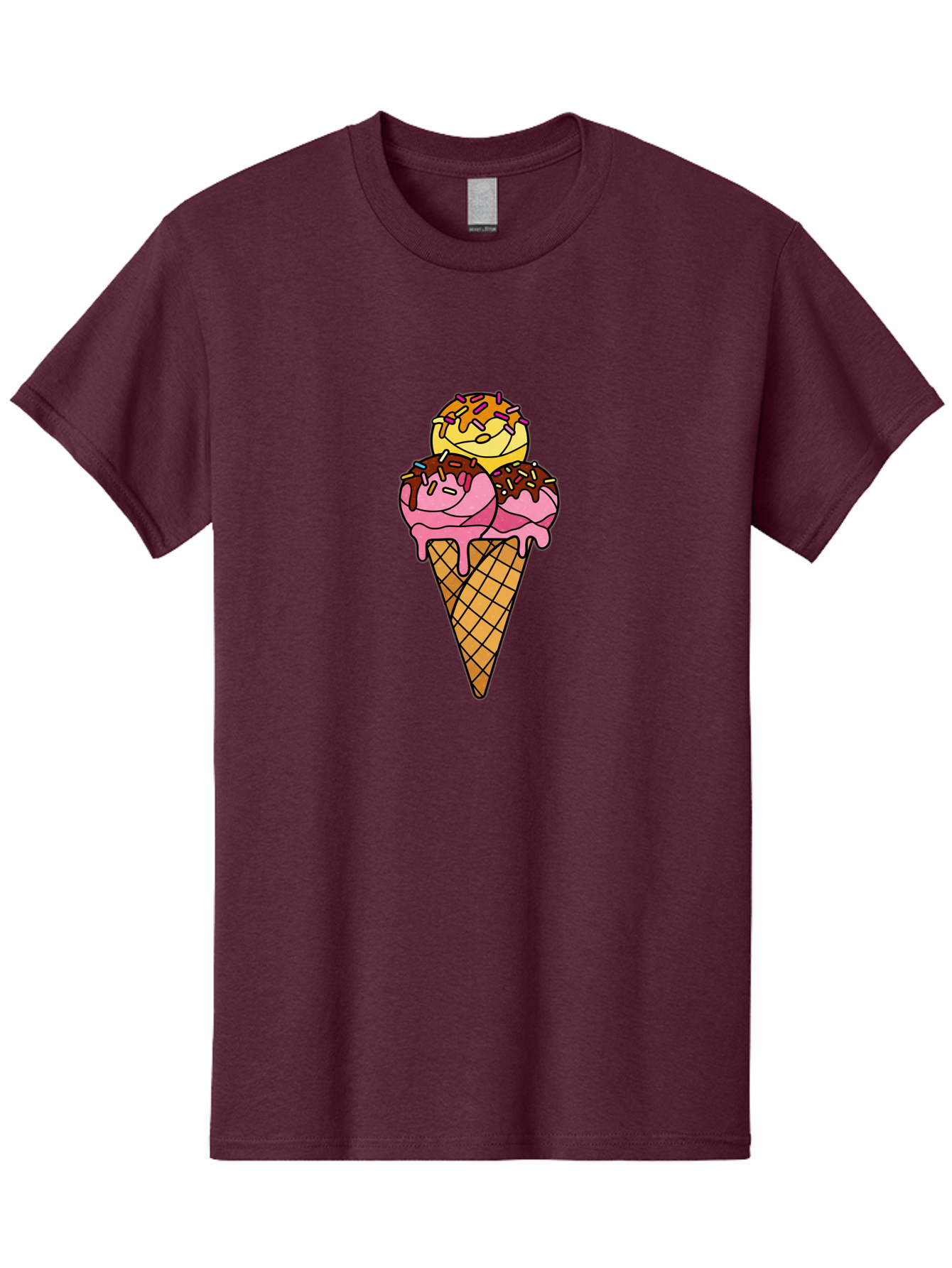 Triple-Scoop-Ice-Cream-2 Men'S Graphic Tee, 100% Cotton, Comfortable Casual Summer Wear, Machine Washable, Ice Cream Cone, Sweet Treats, Dessert, Melting Ice Cream, Pink Ice Cream, Chocolate Drizzle, Sprinkles, Waffle Cone Bab555 12