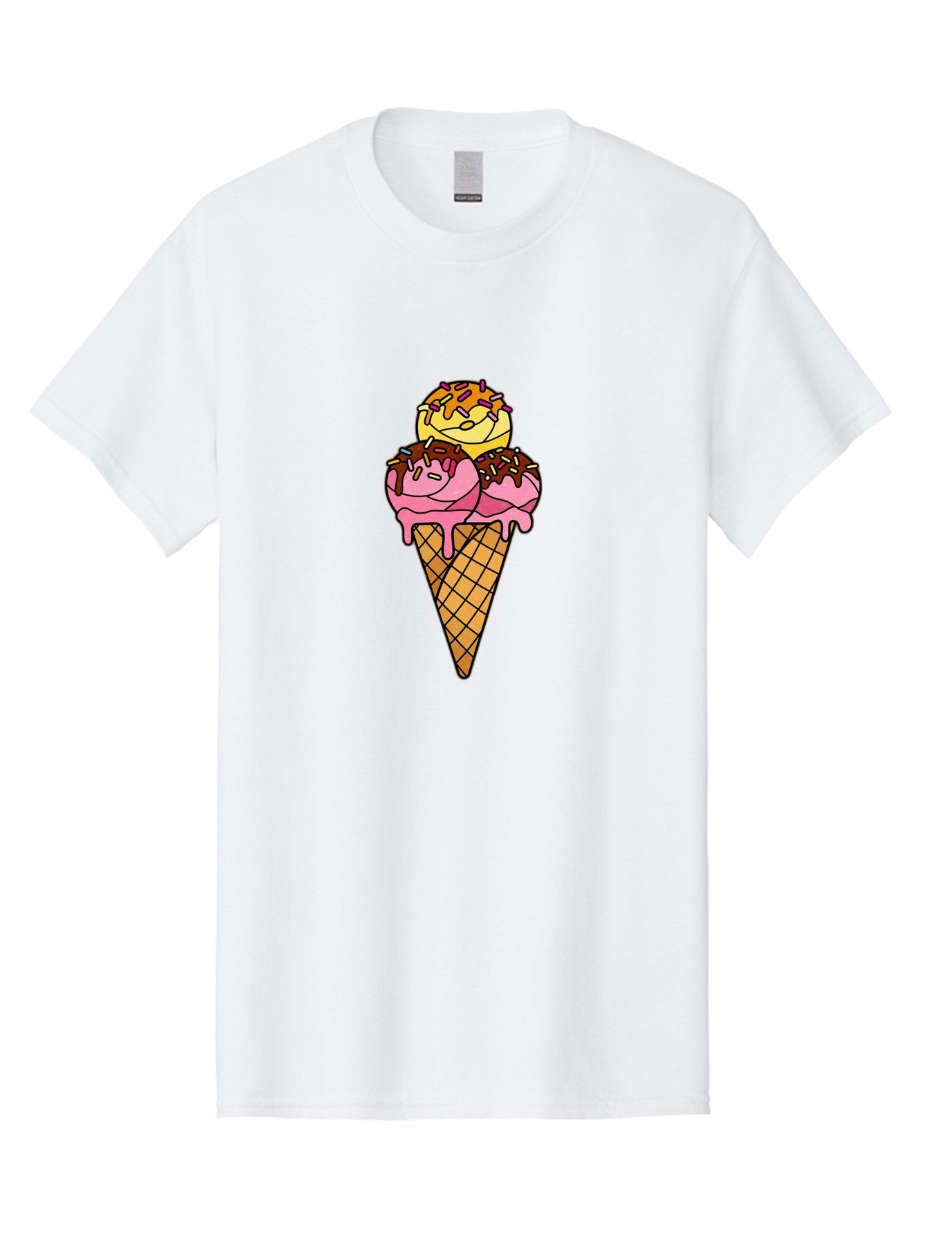 Triple-Scoop-Ice-Cream-2 Men'S Graphic Tee, 100% Cotton, Comfortable Casual Summer Wear, Machine Washable, Ice Cream Cone, Sweet Treats, Dessert, Melting Ice Cream, Pink Ice Cream, Chocolate Drizzle, Sprinkles, Waffle Cone Bab555 7