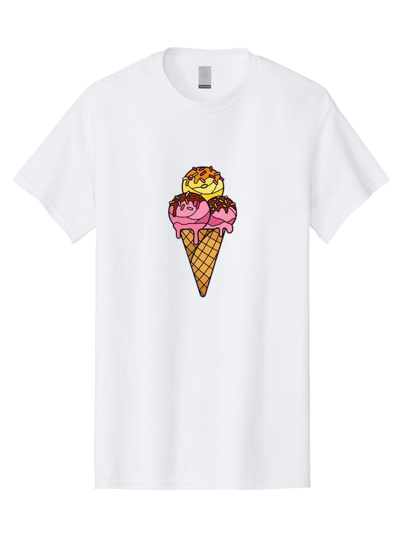 Triple-Scoop-Ice-Cream-2 Men'S Graphic Tee, 100% Cotton, Comfortable Casual Summer Wear, Machine Washable, Ice Cream Cone, Sweet Treats, Dessert, Melting Ice Cream, Pink Ice Cream, Chocolate Drizzle, Sprinkles, Waffle Cone Bab555 13